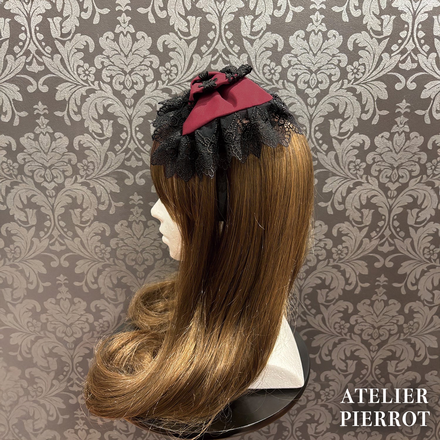【ATELIER PIERROT】 Sweet Lace Ribbon Headband ホワイト/ボルドー/ブラック×ホワイト/ブラック