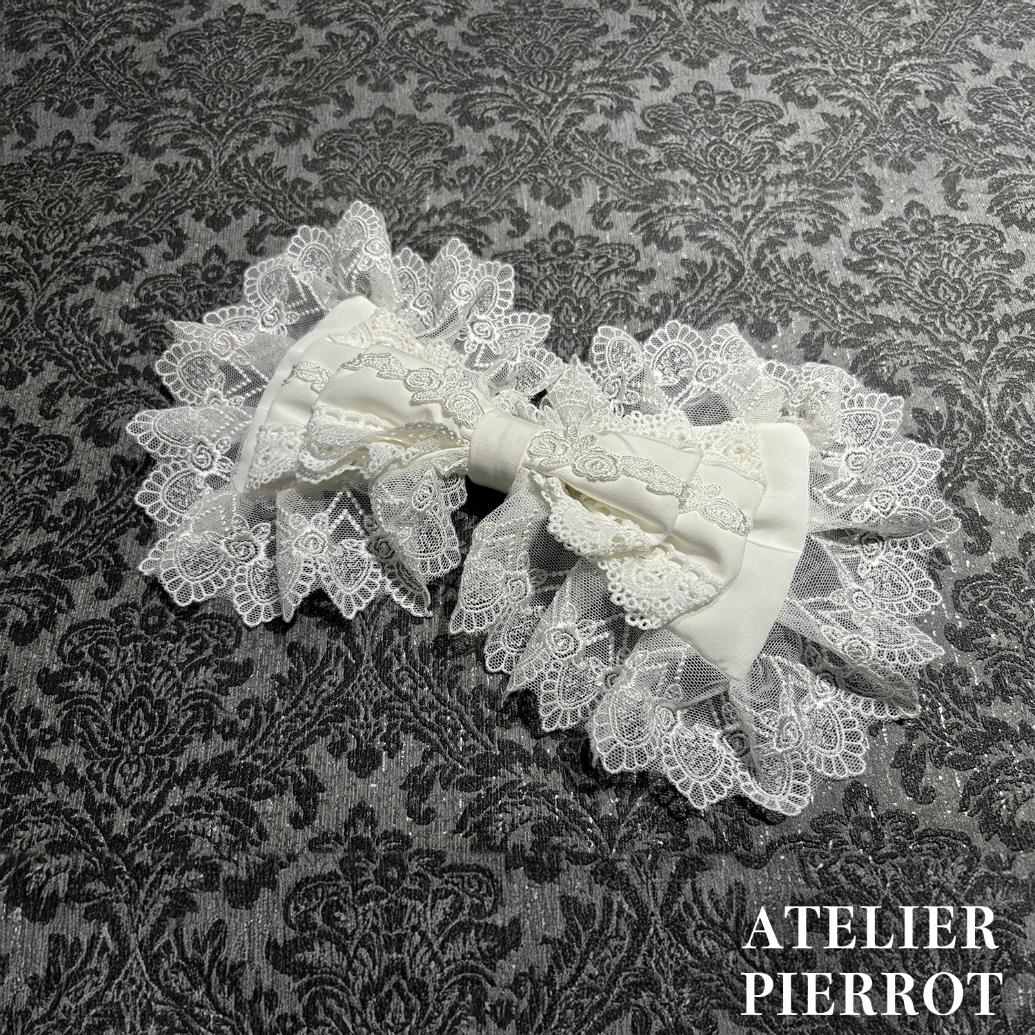 【ATELIER PIERROT】 Sweet Lace Ribbon Headband ホワイト/ボルドー/ブラック×ホワイト/ブラック