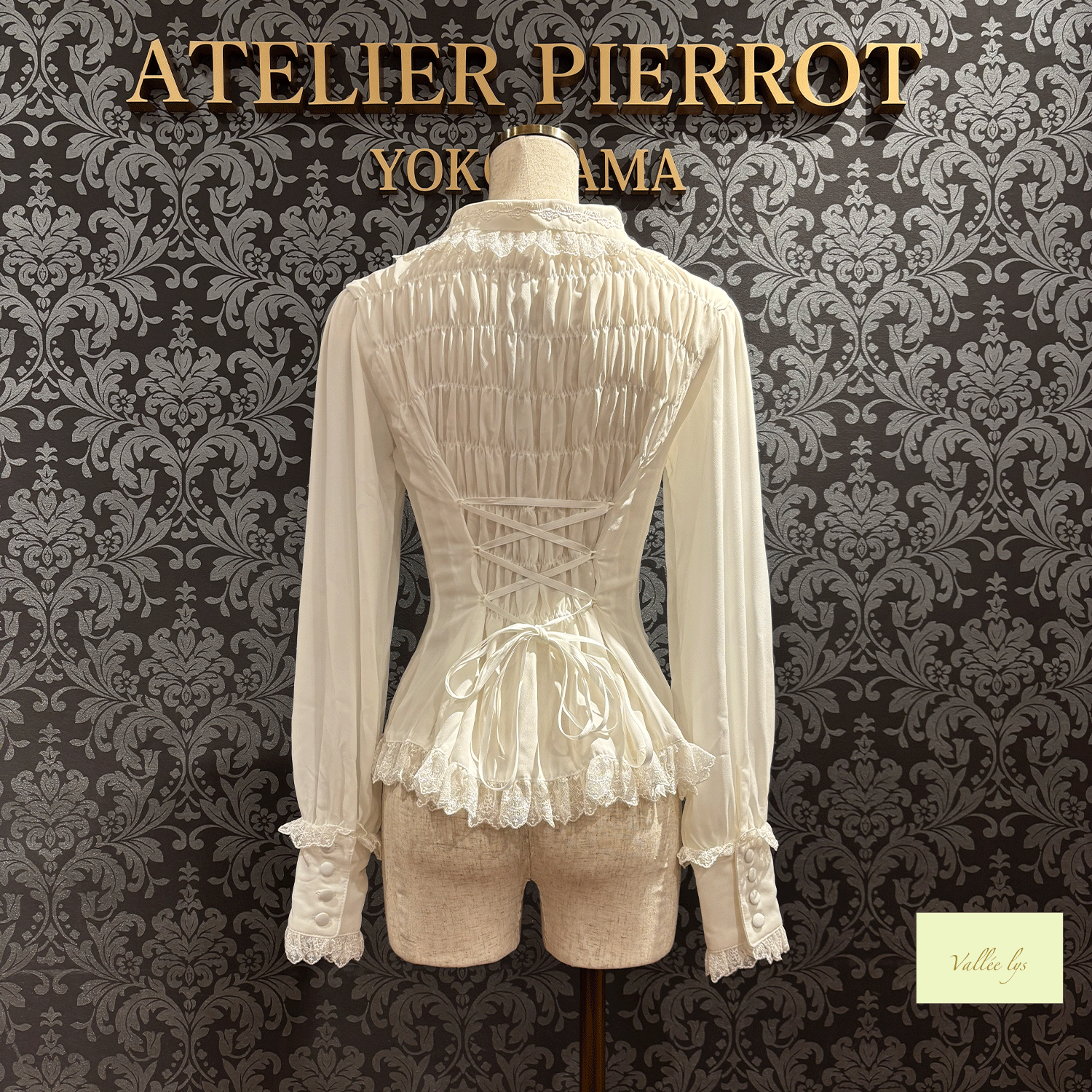 【Vallée lys】ヴァレリス Dreams Ladder Lace Long Sleeved Blouse ホワイト/ブラック×ホワイト/ブラック×ボルドー/ブラック×ネイビー/ブラック ★8月下旬発売★