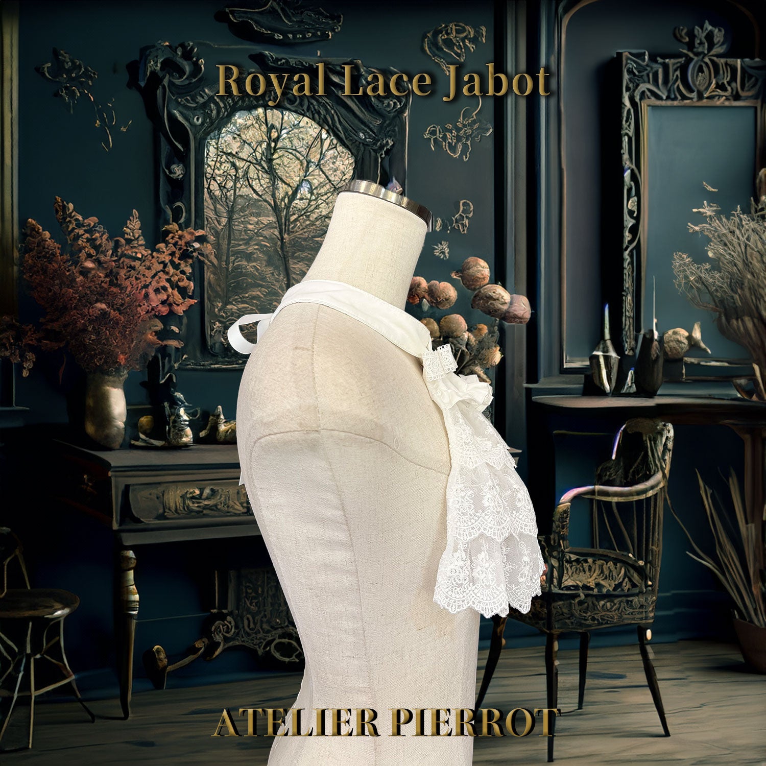 【ATELIER PIERROT】 Royal Lace Jabot White/Black