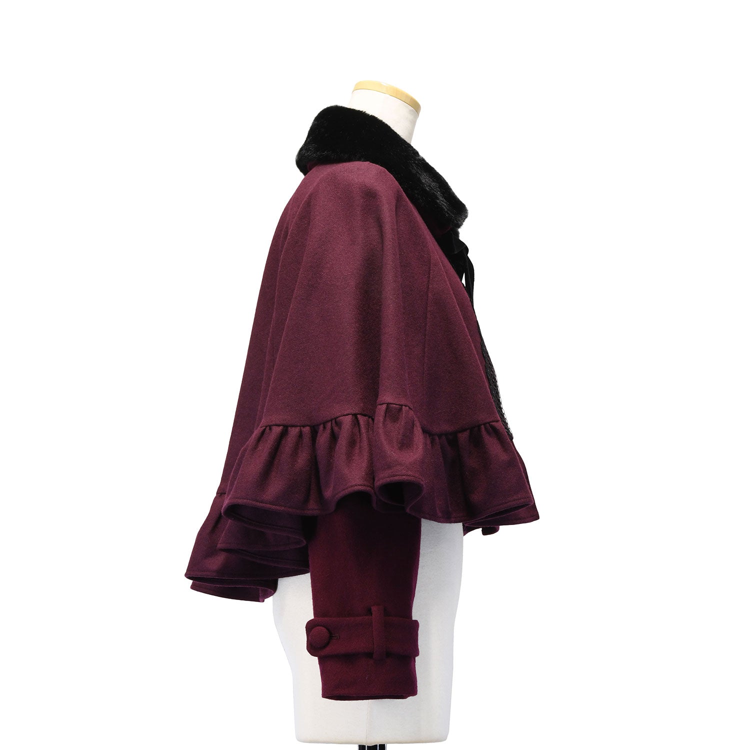 【Sheglit】シェグリット ●予約●"Gretel"ショートケープコート ボルドー/ブラック Mサイズ/Lサイズ