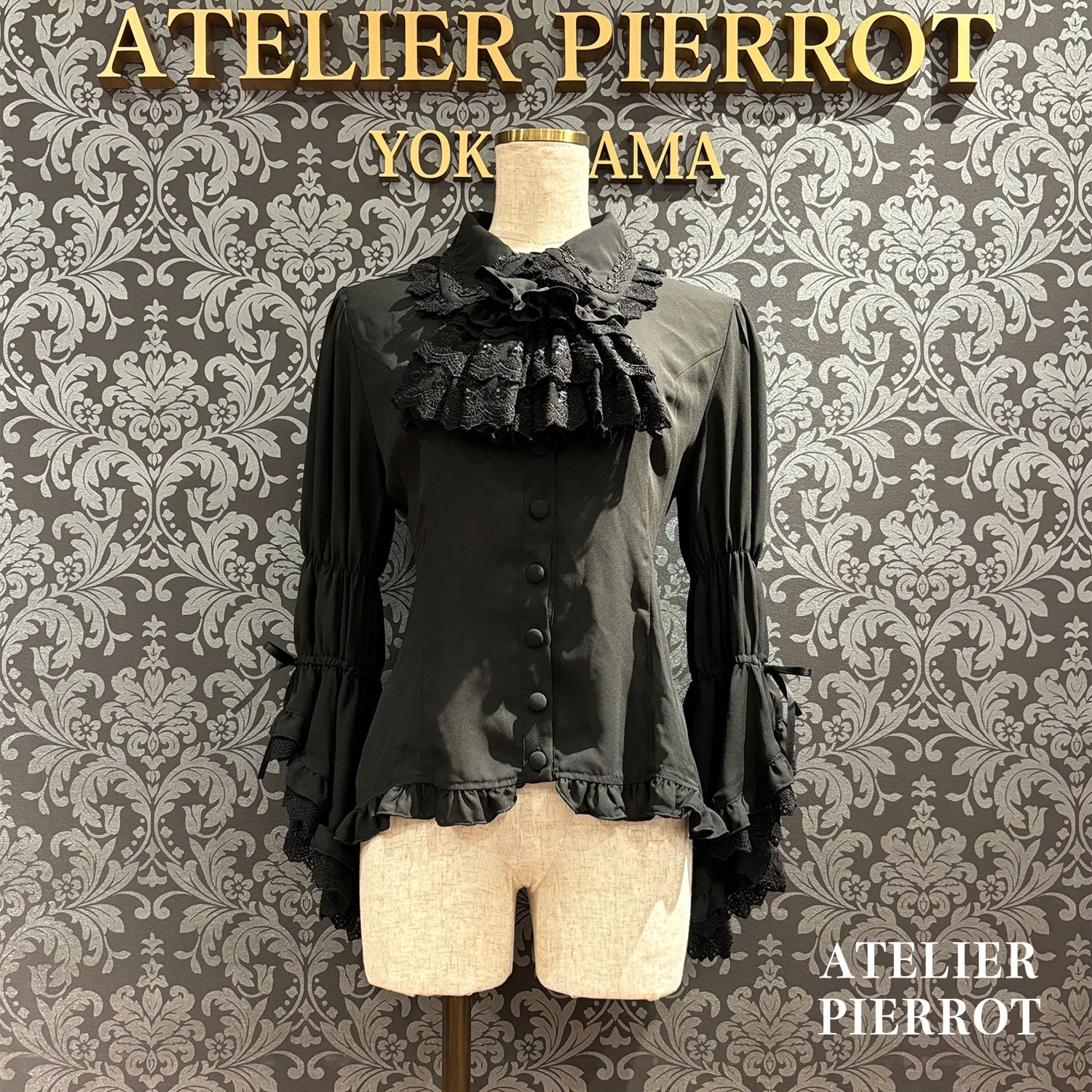 【ATELIER PIERROT】 Louise Jabot Half Sleeve Blouse White/Black