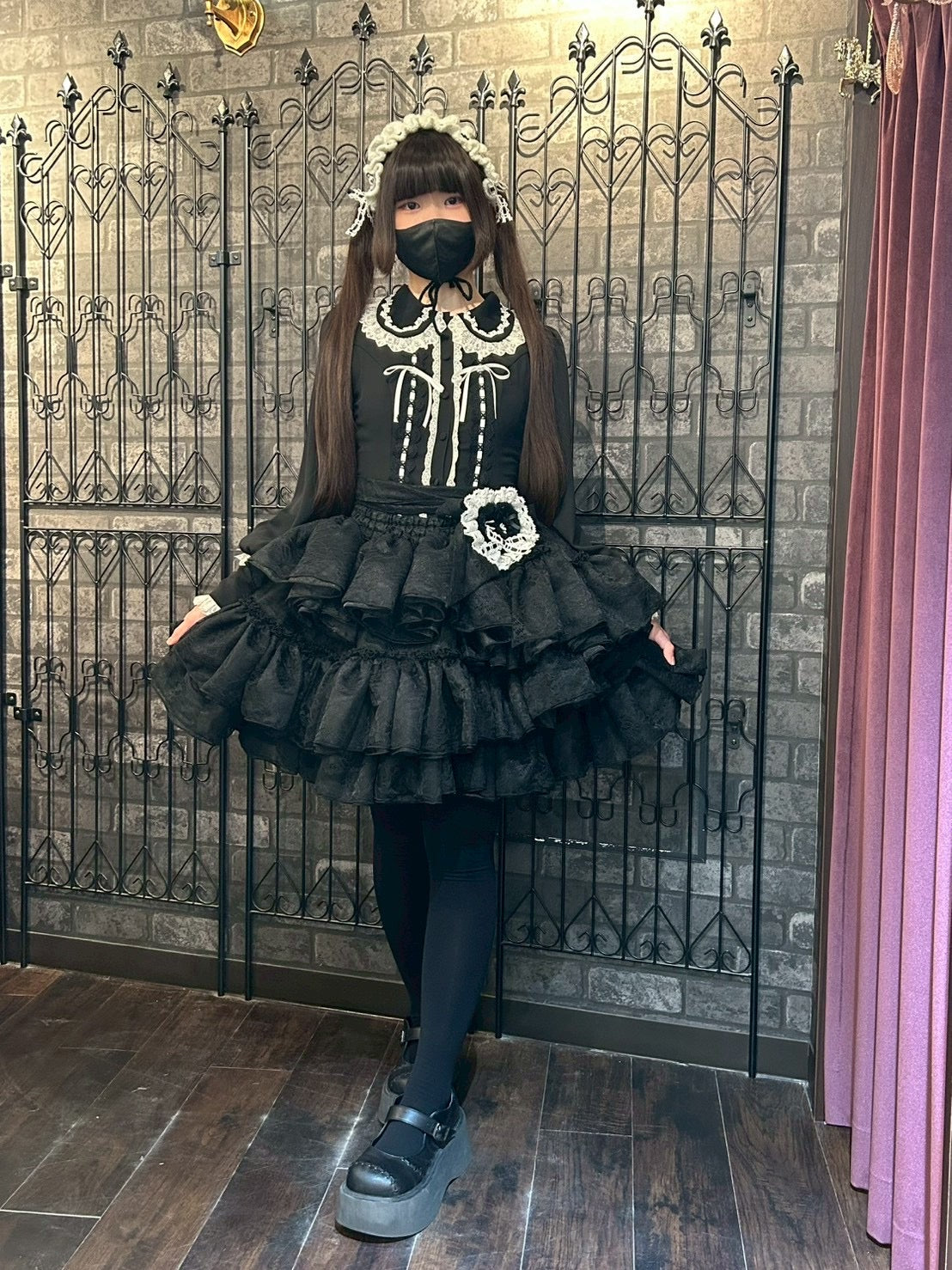 【Vallée lys】ヴァレリス Petale Voile Skirt ホワイト/ピンク/ブラック