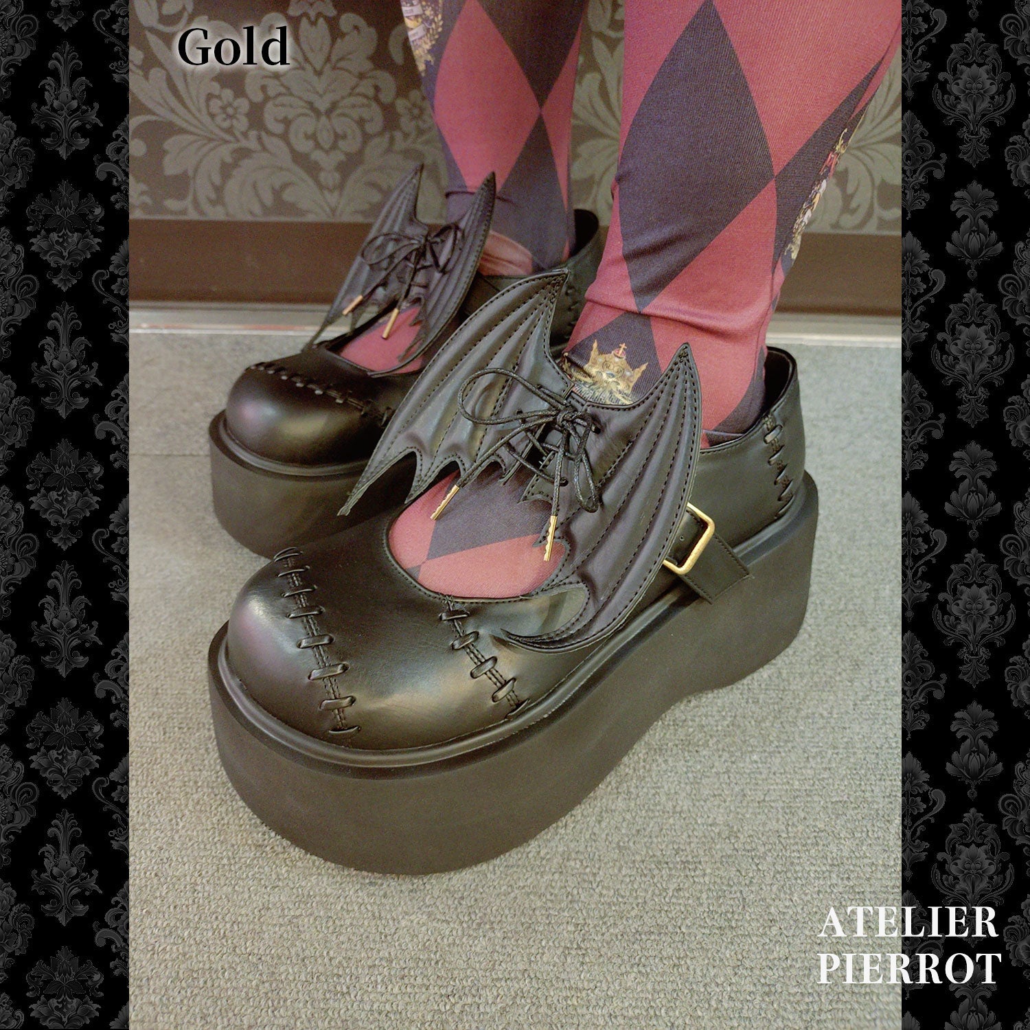 【ATELIER PIERROT】 "Nocturnal Grave" Batwing Mentiding Shoes Gold / Black S / M / L / XL