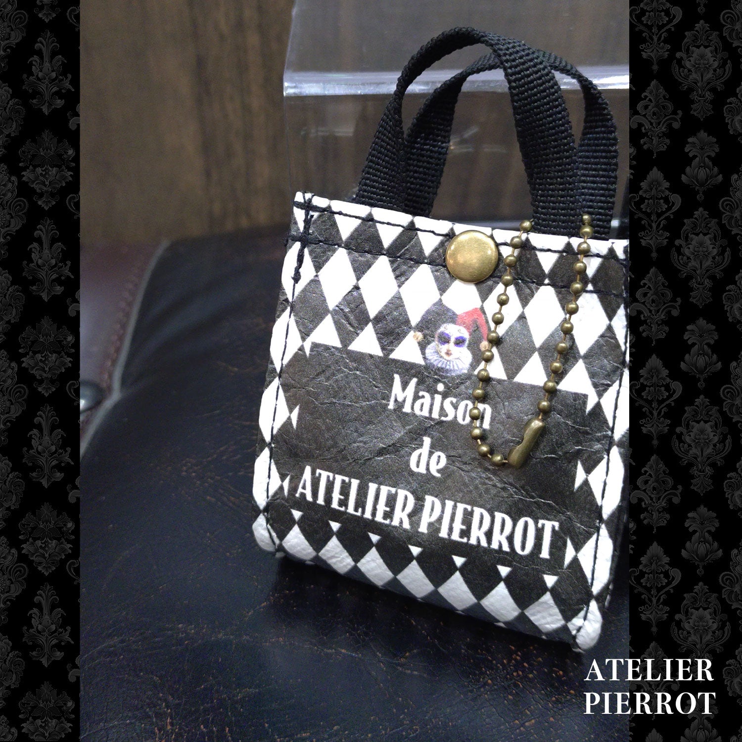 ATELIER-PIERROT】 ★ご予約受付中★ Mini Shopping Bag Charm ダイヤ柄/ブラック