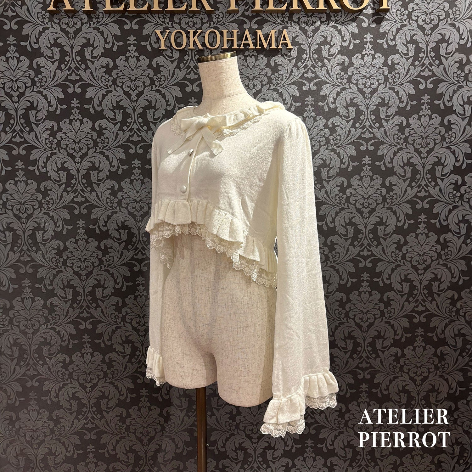 【ATELIER PIERROT】 Rose Waltz Cardigan アイボリー/ワイン/ブラック