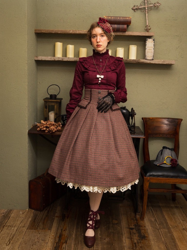 【Victorian maiden】빅토리안 메이든★예약 접수 중★레이디셔 록 코르셋 스커트Bordeaux체크/클라우드 체크