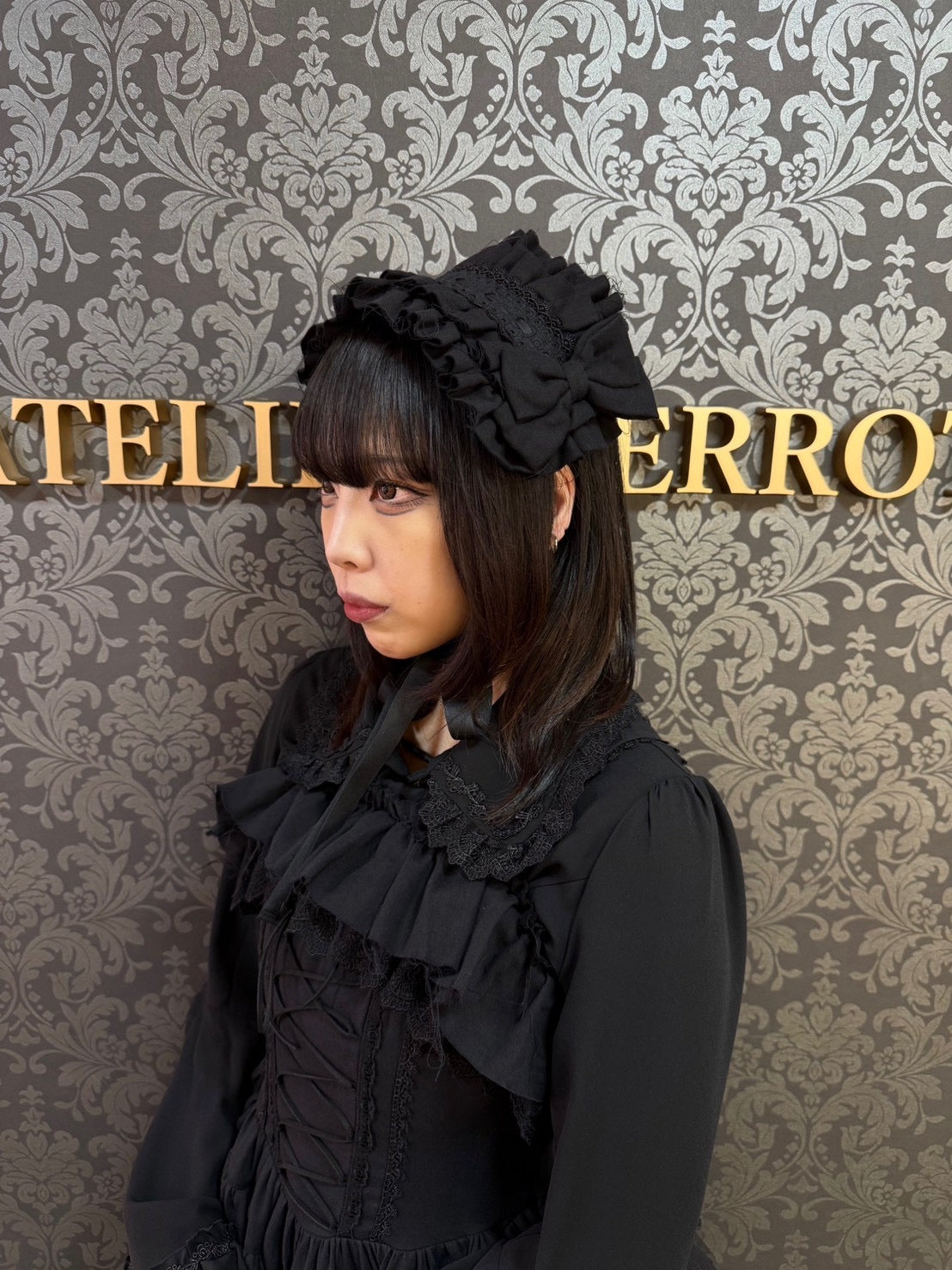 【Vallée lys】ヴァレリス Nonette Gauze Jumperskirt ボルドー/グレー/ブラック サイズ1