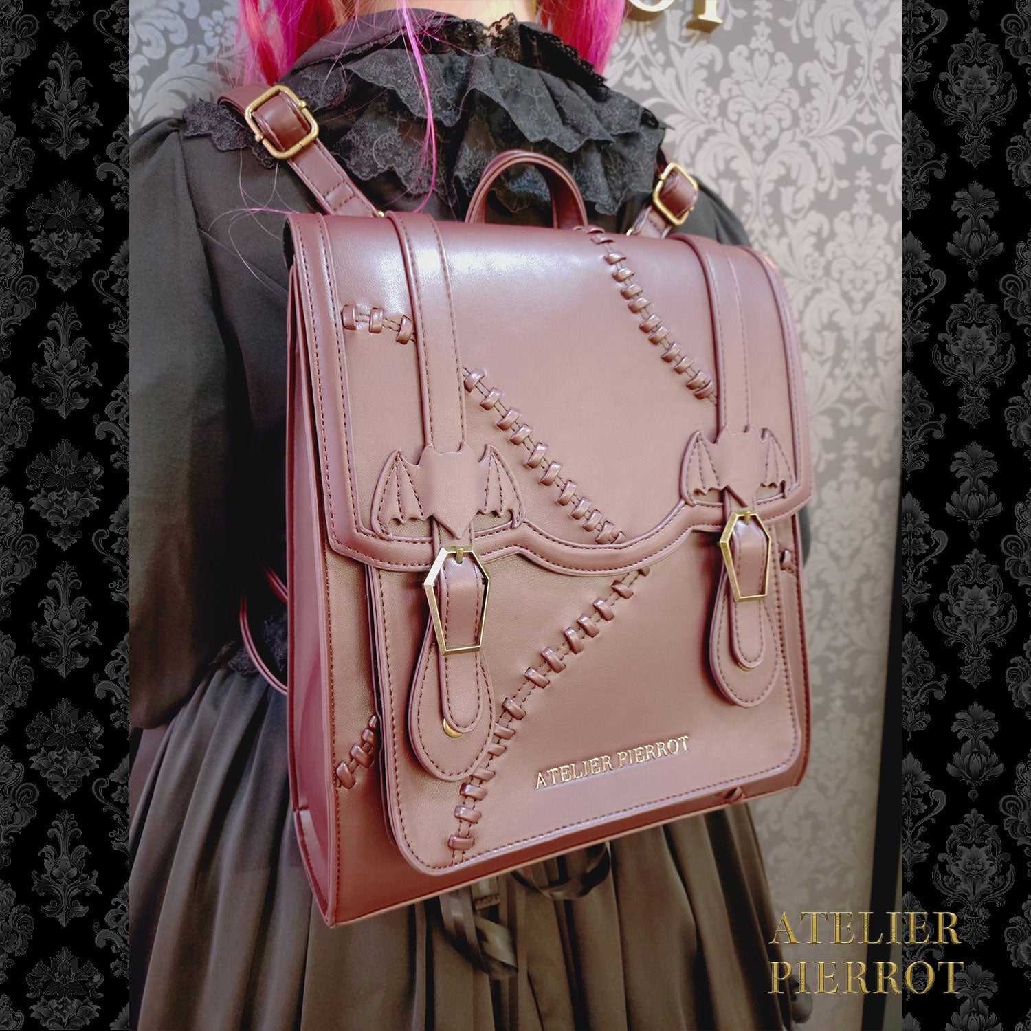 【ATELIER PIERROT】 “Nocturnal Grave”Mended Satchel ボルドー/ネイビー/ブラック