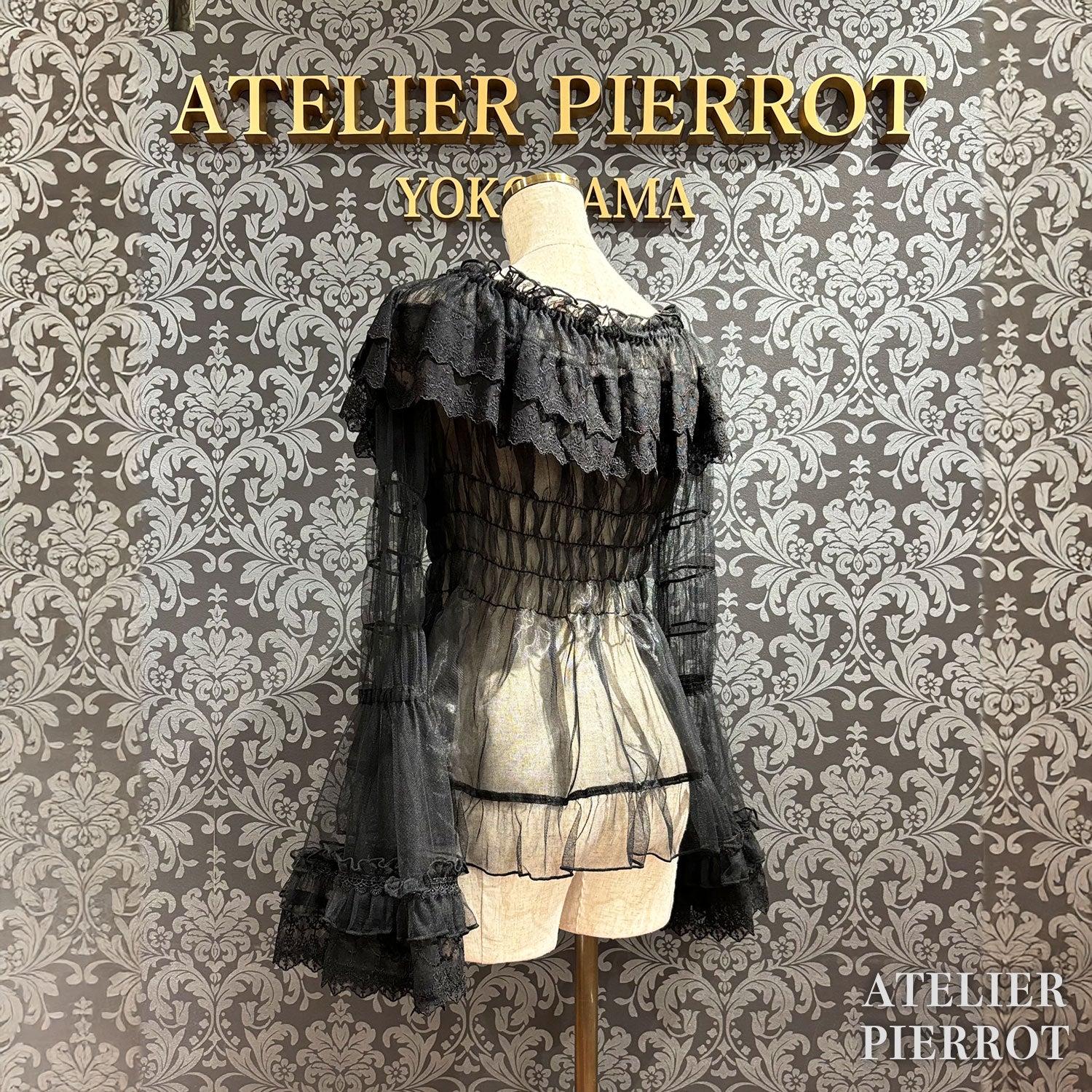 【ATELIER PIERROT】 Sheer Off-Shoulder Shirring Blouse ホワイト/ピンク/グレー/ボルドー/パープル/ブラック