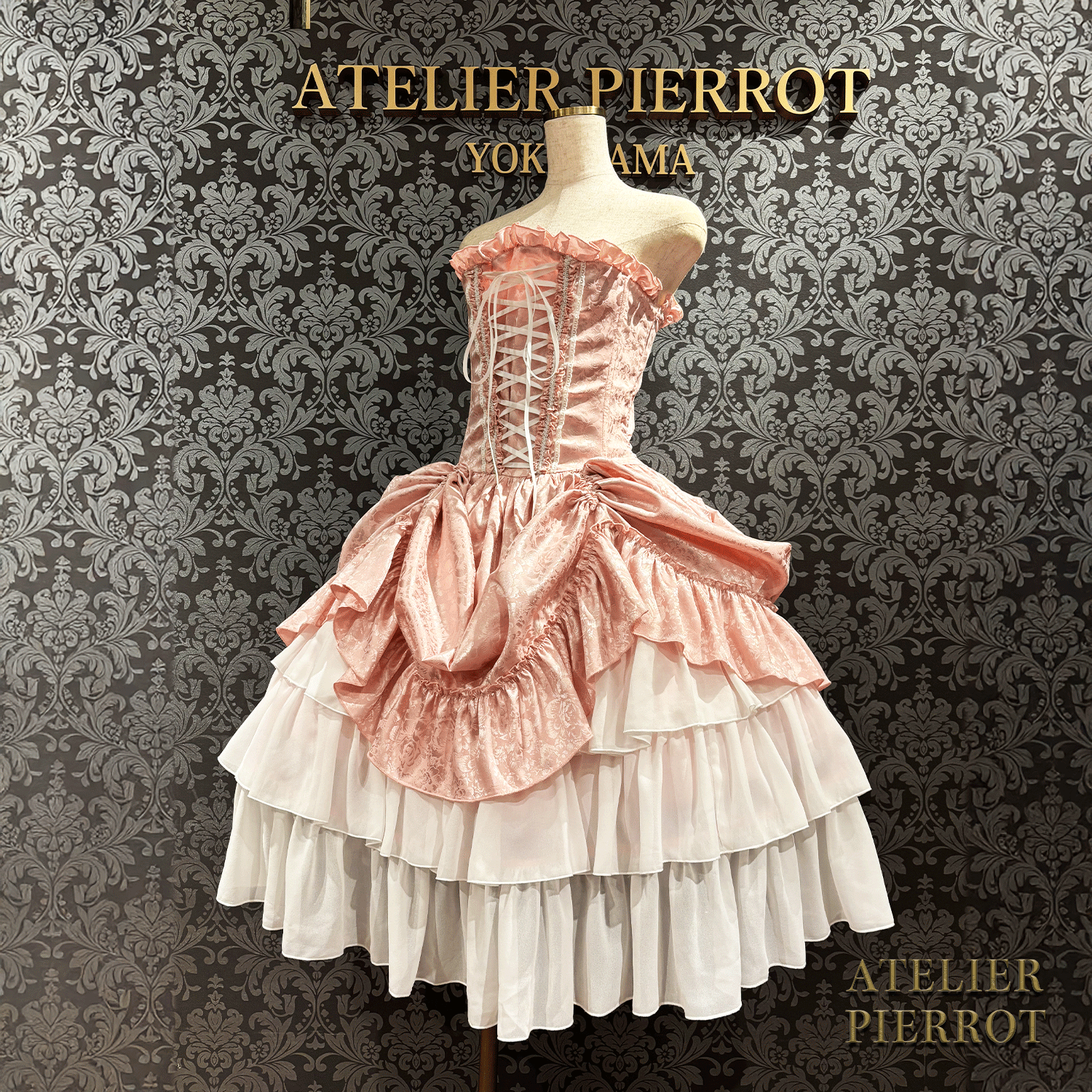 【ATELIER PIERROT】 Bustle Korsett Kleid Rose Jacquard