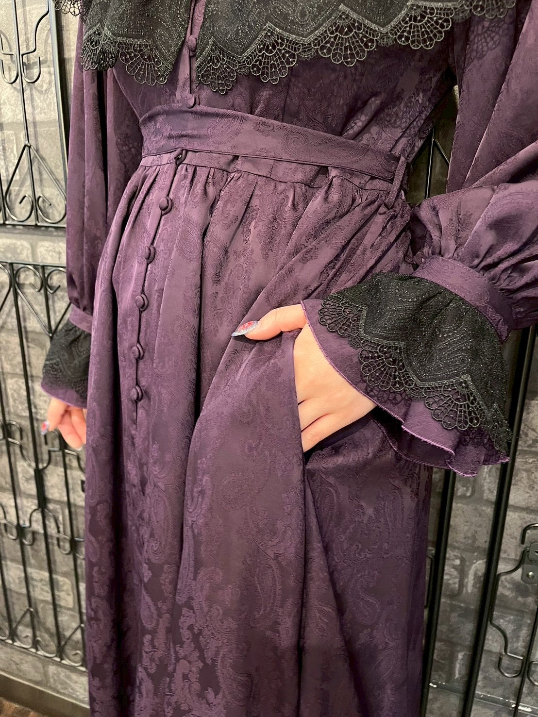 【Sheglit】シェグリット "Luisa"ジャガードレースドレス パープル(アトリエピエロ限定カラー)/ブラック