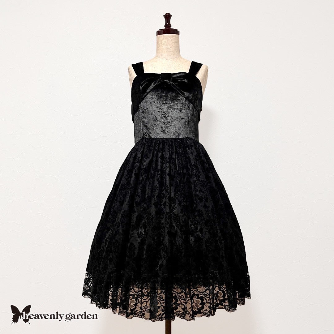 【heavenly garden 】ヘヴンリィ ガーデン ノクターンリボンジャンパースカート ボルドー/ブラック