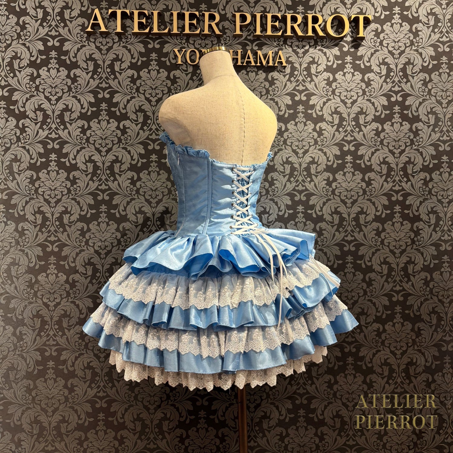 【ATELIER PIERROT】 ミニコルセットワンピース ホワイト/ピンク/サックス/パープル/グリーン/ネイビー/ブラック×ホワイト/ブラック