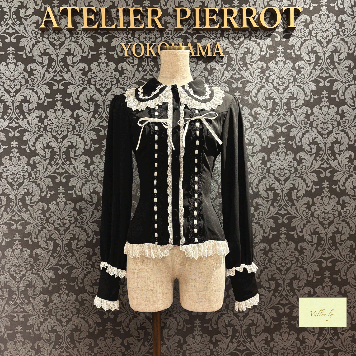 【Vallée lys】ヴァレリス Dreams Ladder Lace Long Sleeved Blouse ホワイト/ブラック×ホワイト/ブラック×ボルドー/ブラック×ネイビー/ブラック ★8月下旬発売★