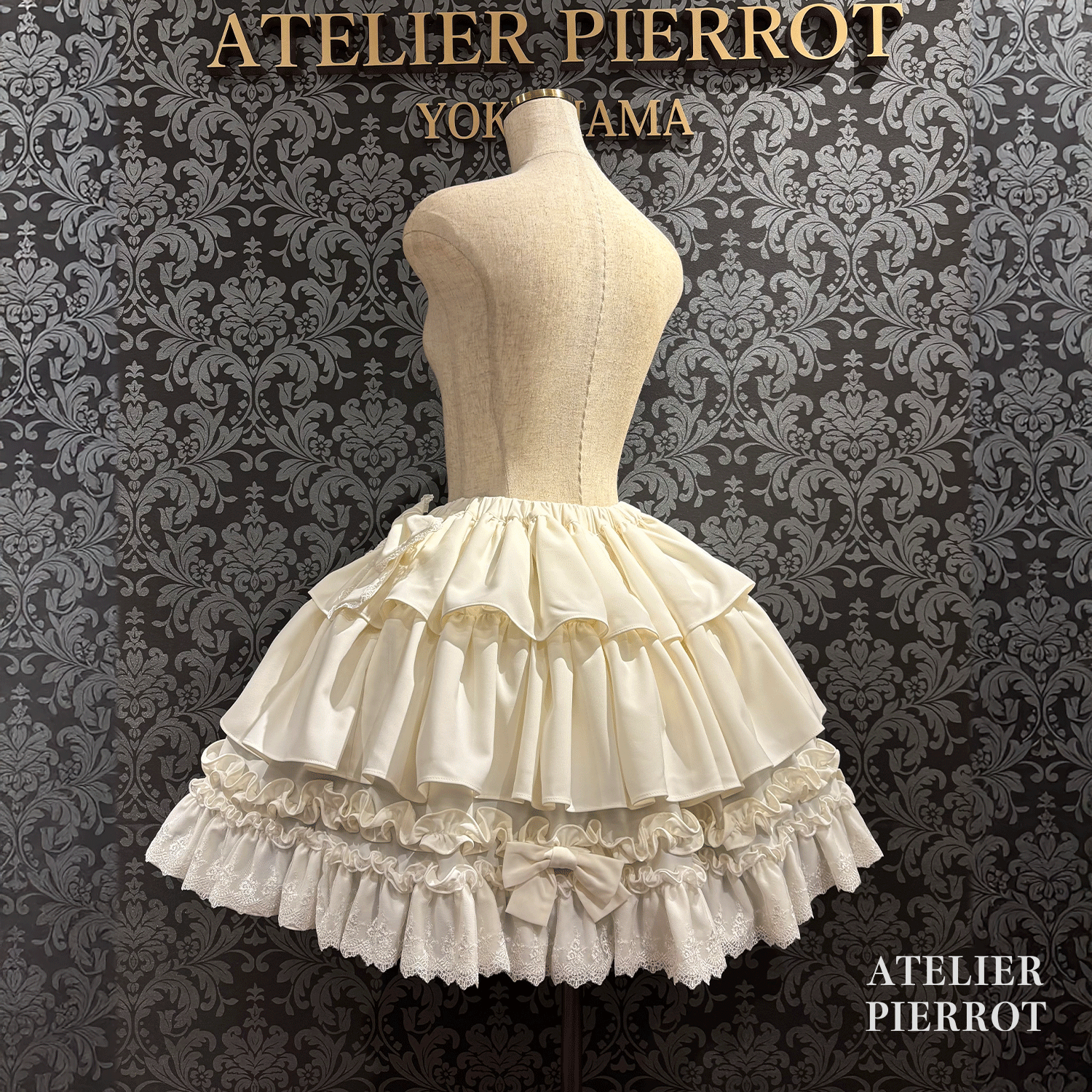 【ATELIER PIERROT】 Melty Ribbon Tier Skirt ホワイト/ボルドー/ブラック