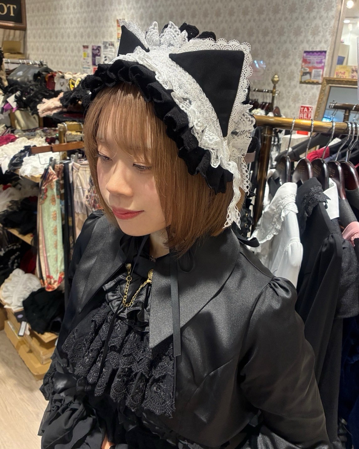 【ATELIER PIERROT】 Mimi de Chat Lace Headdress ホワイト/ブラック×ホワイト/ブラック