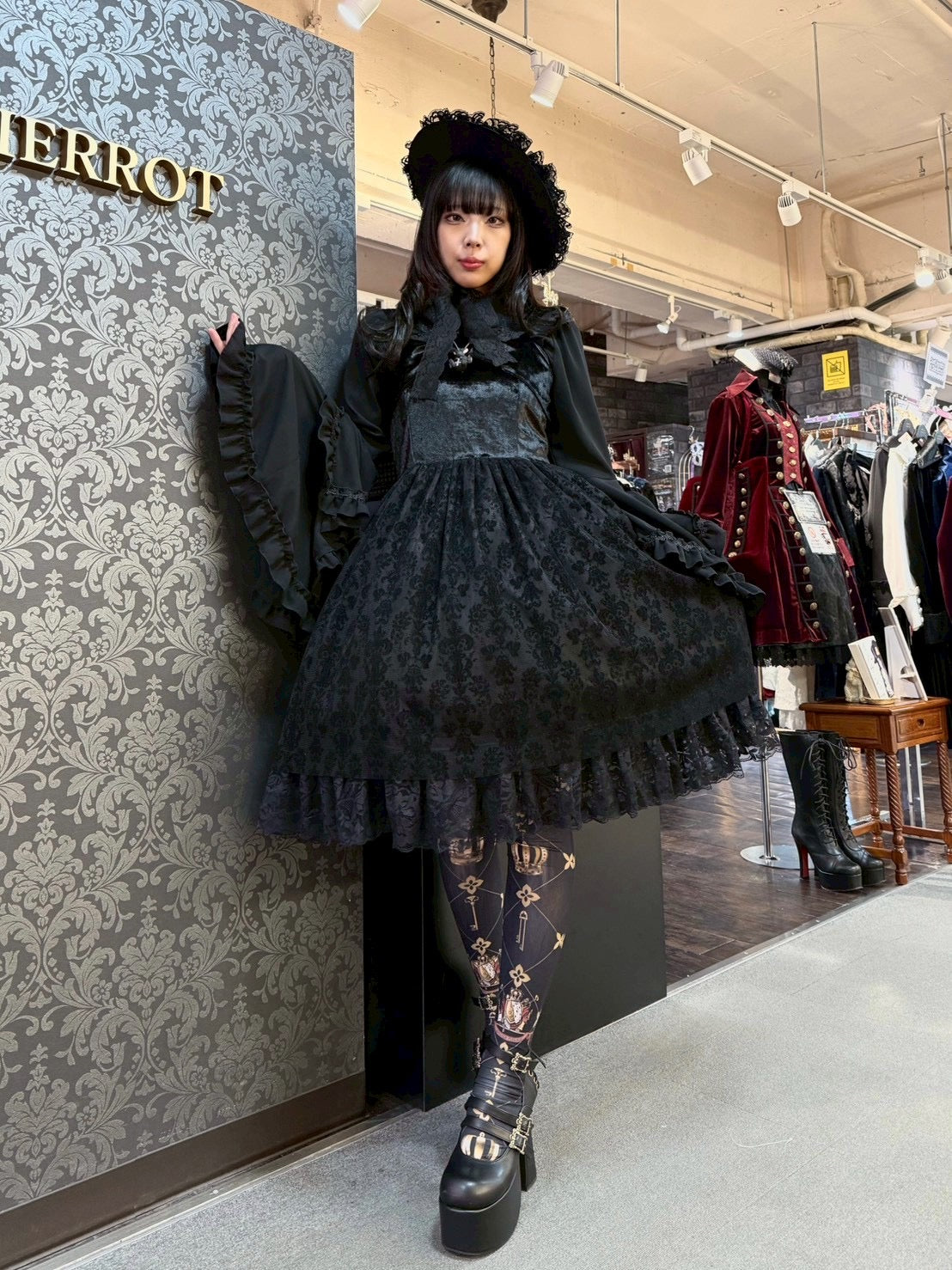 【heavenly garden 】ヘヴンリィ ガーデン ノクターンリボンジャンパースカート ボルドー/ブラック