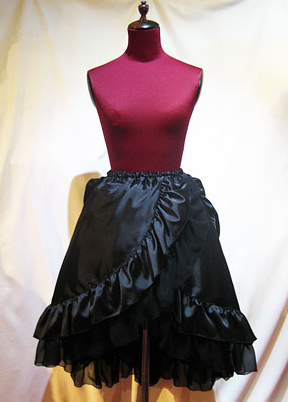 【MARBLE】マーブル パールチェーン付き バッスル切り替えロングスカート 黒×黒ジョーゼット