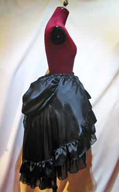 【MARBLE】マーブル パールチェーン付き バッスル切り替えロングスカート 黒×黒ジョーゼット