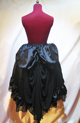 【MARBLE】マーブル パールチェーン付き バッスル切り替えロングスカート 黒×黒ジョーゼット