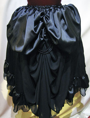 【MARBLE】マーブル パールチェーン付き バッスル切り替えロングスカート 黒×黒ジョーゼット