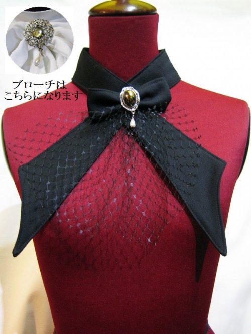 【MARBLE】マーブル ヴァンパイアタイ付き 立ち襟フリルマント 黒赤チェック×黒