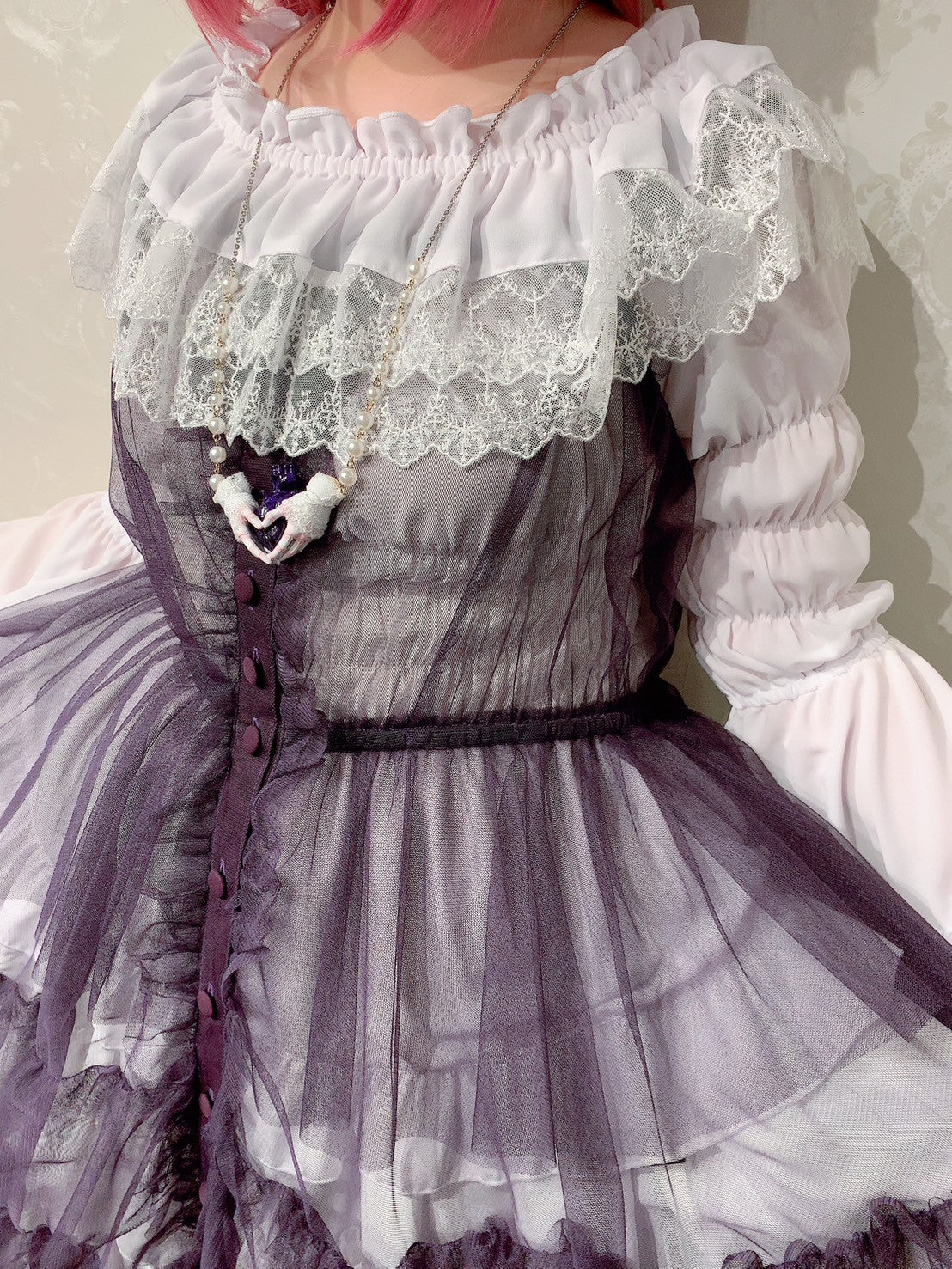 【Vallee lys】Vallee Nocturne Tulle Jumper Skirt白色/波尔多/紫色/黑色