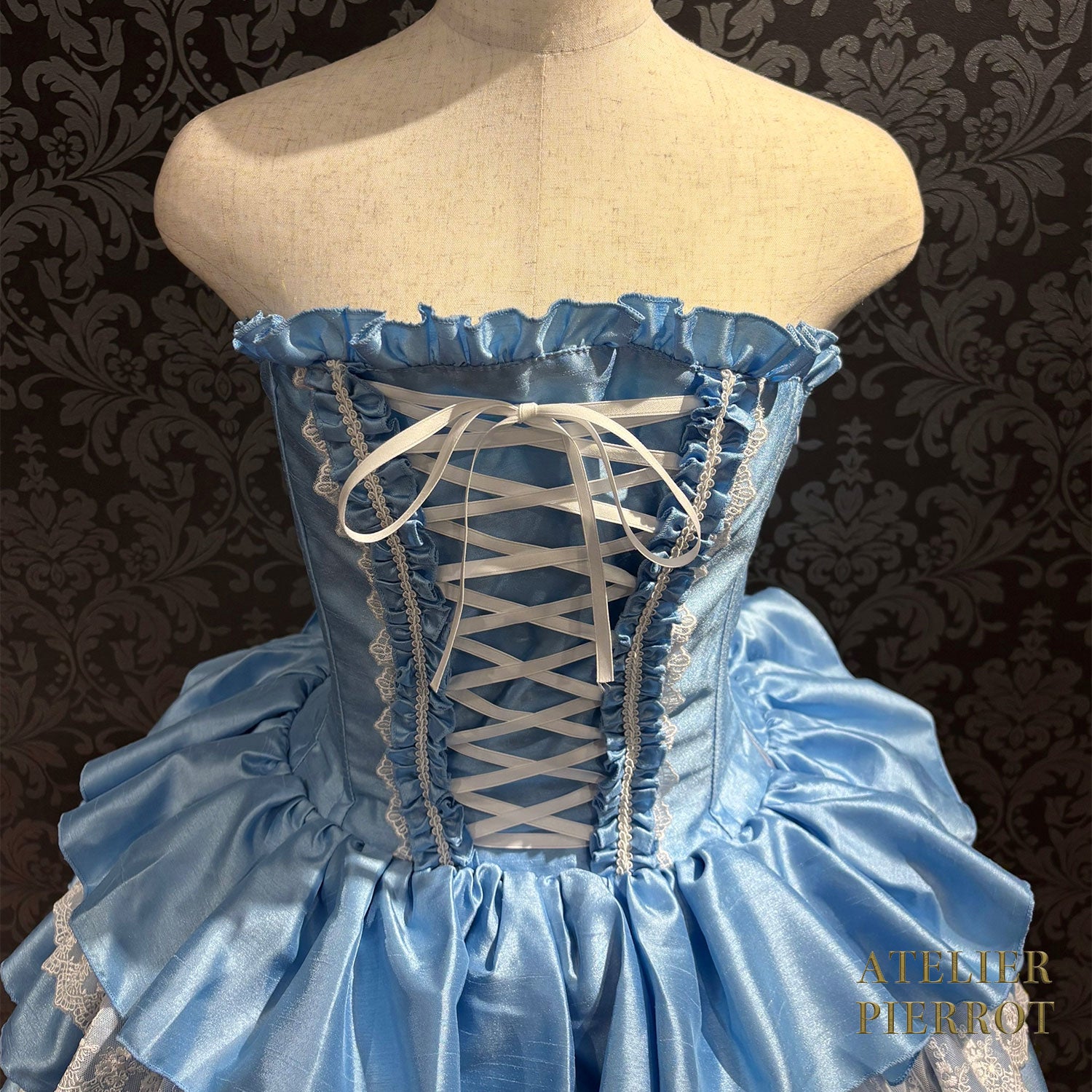 【ATELIER PIERROT】 Vestido mini corsé, blanco/rosa/saxofón/púrpura/verde/azul marino/negro x blanco/negro★Período de pedido hasta el domingo 5 de octubre★