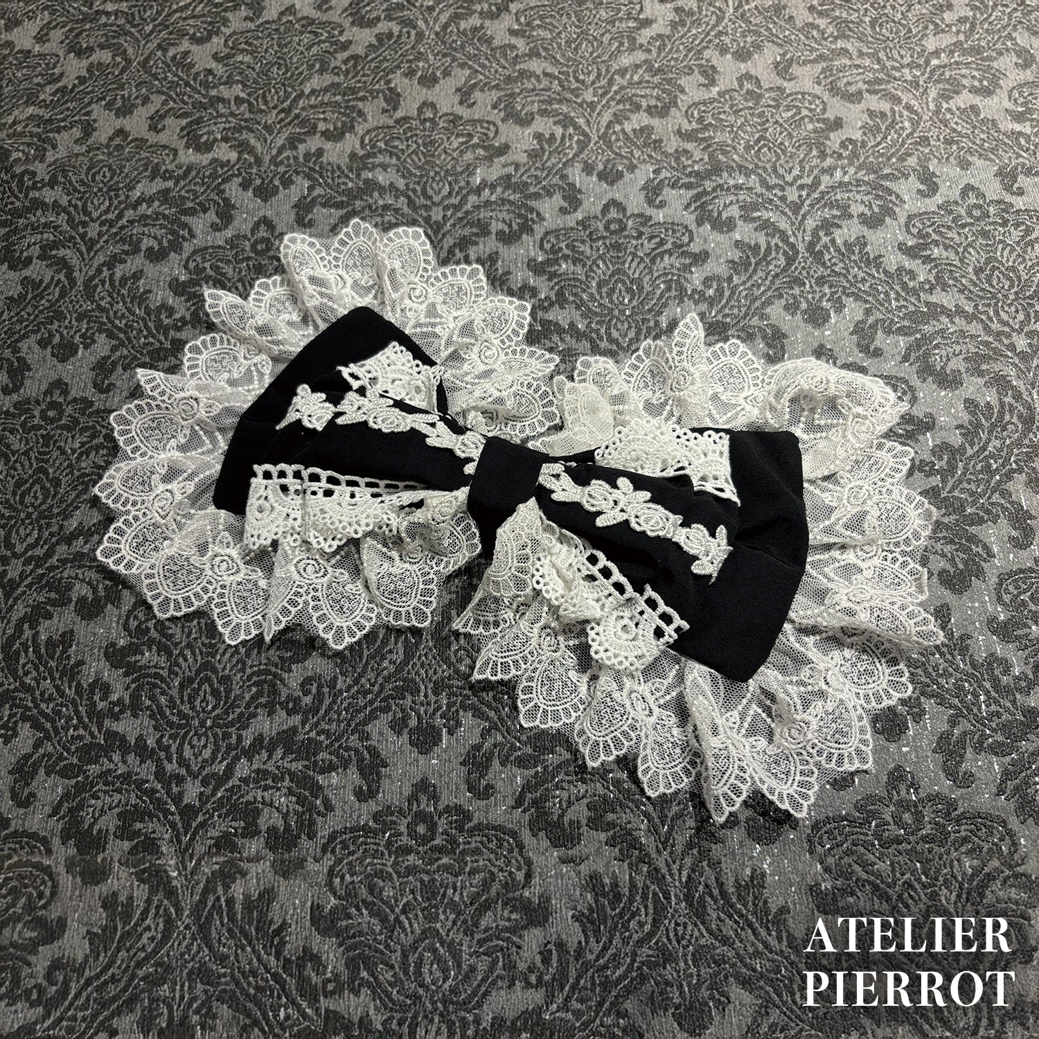 【ATELIER PIERROT】 Sweet Lace Ribbon Headband ホワイト/ボルドー/ブラック×ホワイト/ブラック