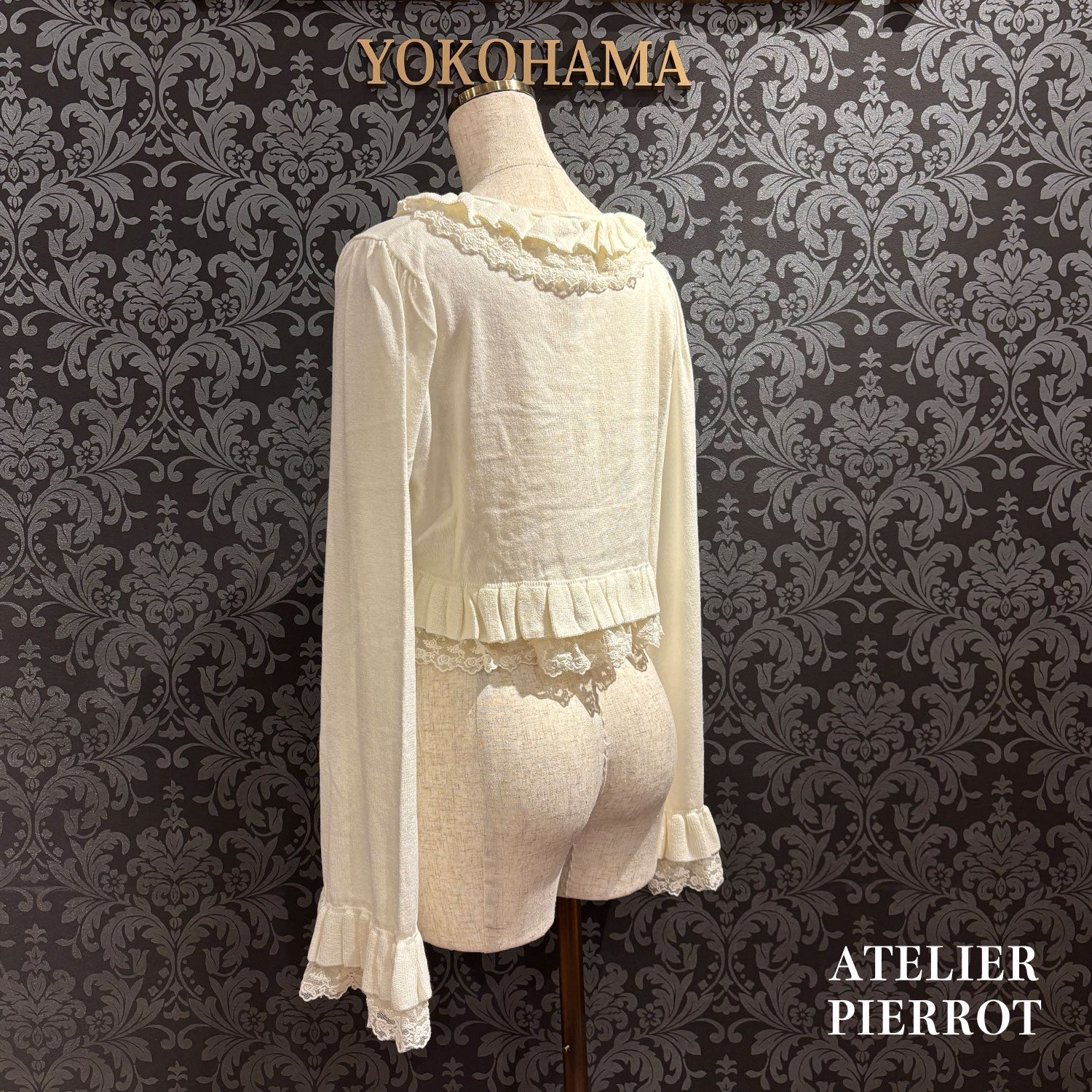 【ATELIER PIERROT】 Rose Waltz Cardigan アイボリー/ワイン/ブラック