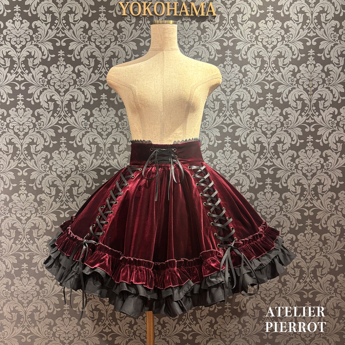 【ATELIER PIERROT】 ★ご予約受付中★ Adenophora Lace-Up Skirt ボルドー/新色パープル/ネイビー/ブラック