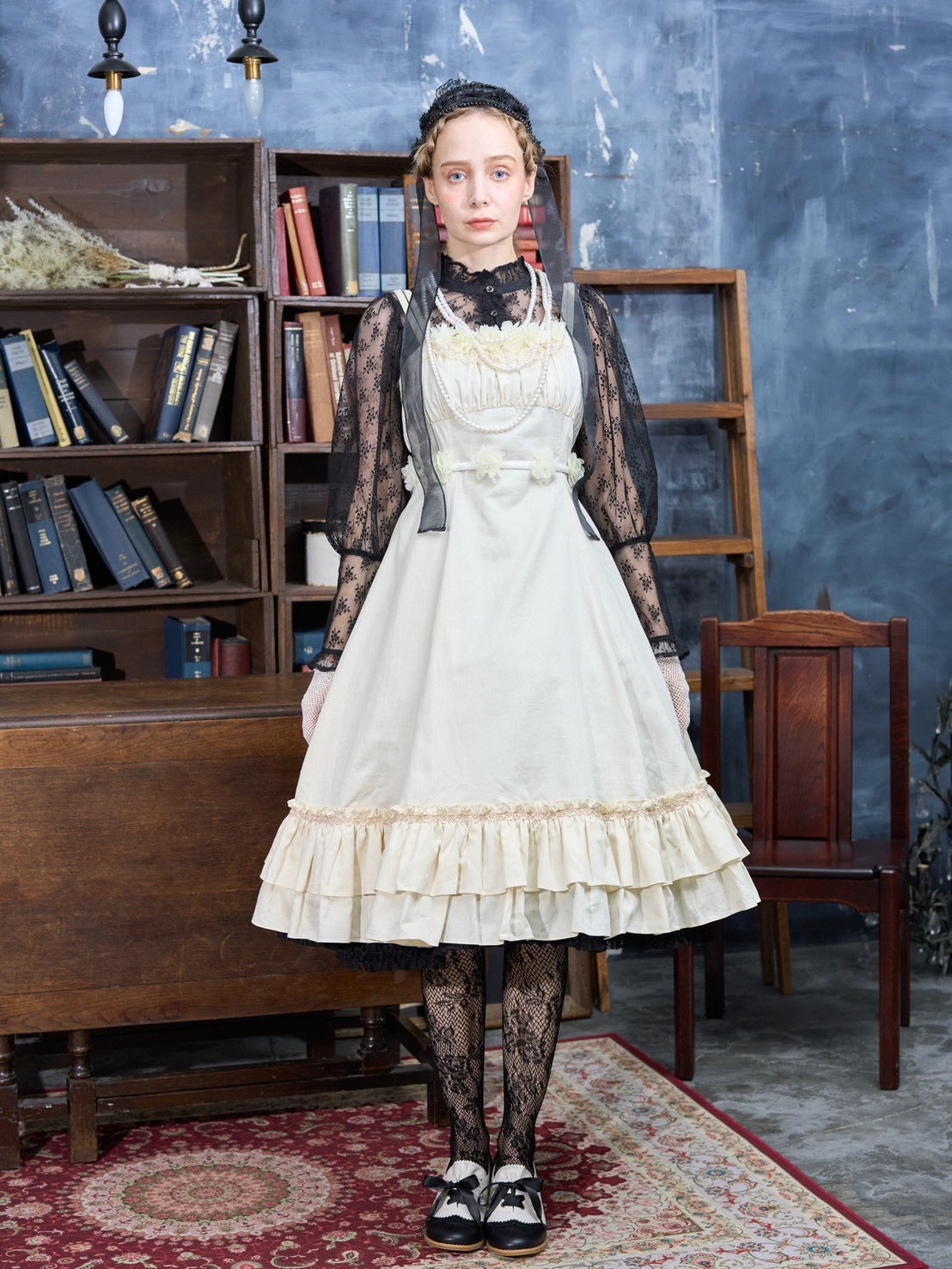 【Victorian maiden】ヴィクトリアンメイデン ルークフローラルリリアンローズドレス アイボリー/ブラック