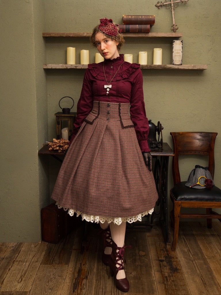 【Victorian maiden】빅토리안 메이든★예약 접수 중★레이디셔 록 코르셋 스커트Bordeaux체크/클라우드 체크
