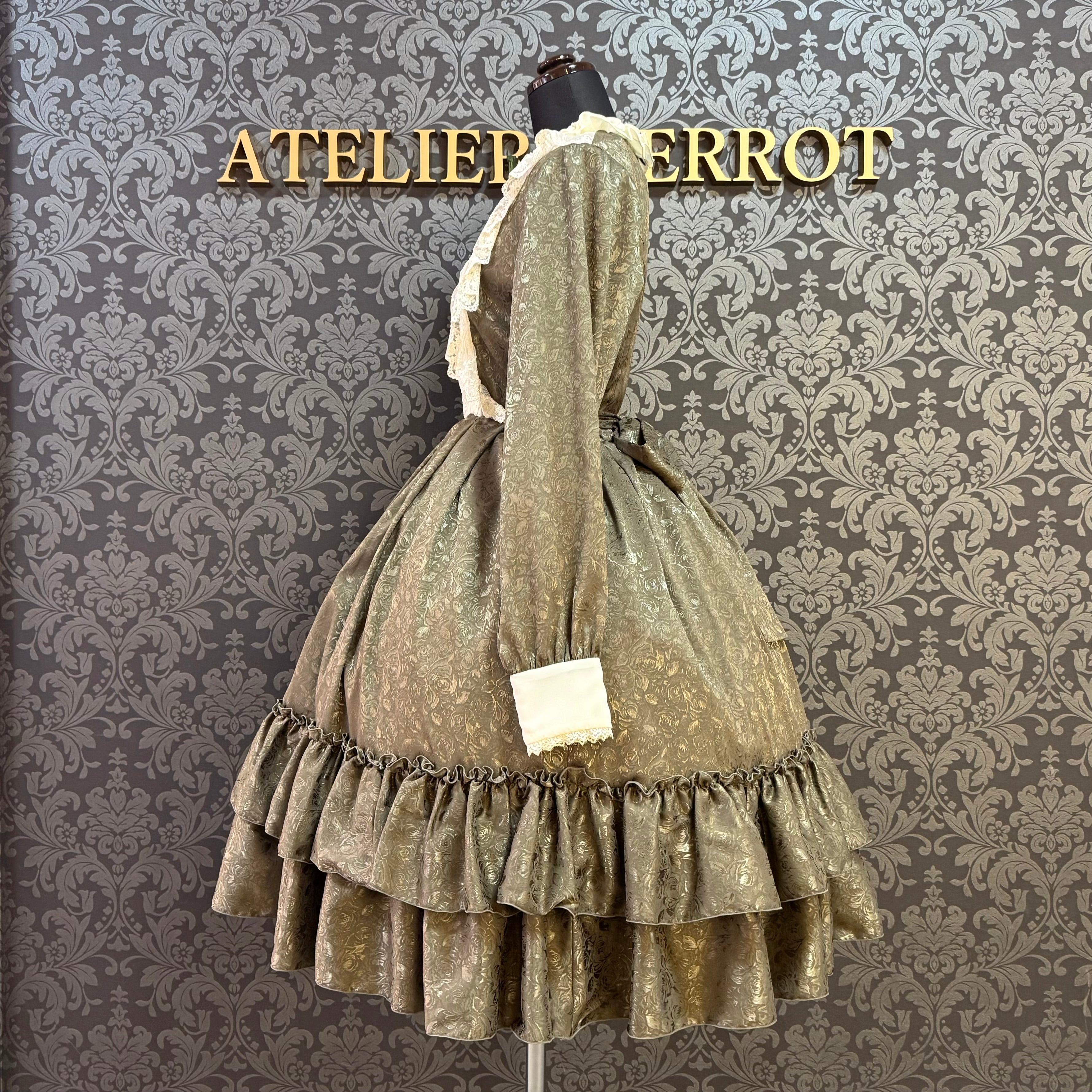 【Pina sweet collection】ピナスイートコレクション ローズジャガードワンピース ミモレ丈 アーミーグリーン/ワイン/ブラック×ホワイト/ブラック×ブラック