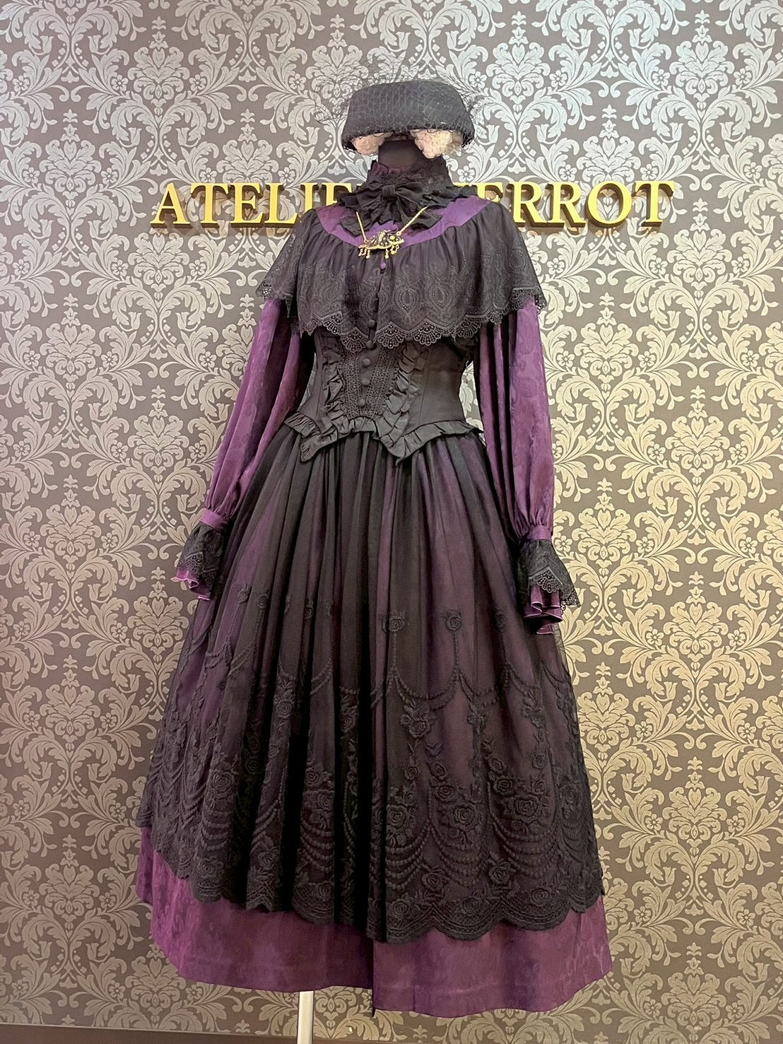 【Sheglit】シェグリット "Luisa"ジャガードレースドレス パープル(アトリエピエロ限定カラー)/ブラック