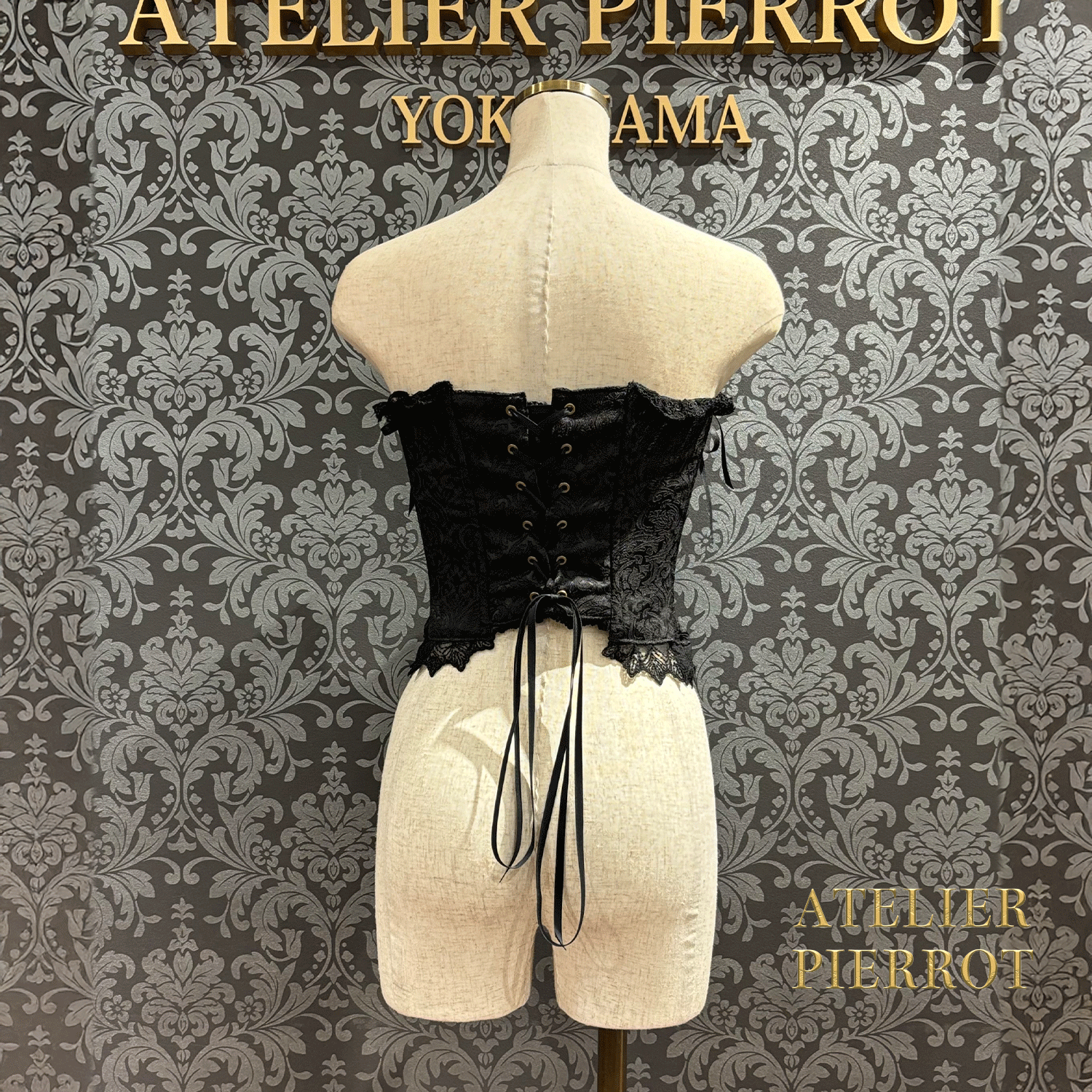 【ATELIER PIERROT】 Lace Up Long Corset White/Wine Jacquard/Navy Jacquard/Black x White Jacquard/Black Jacquard