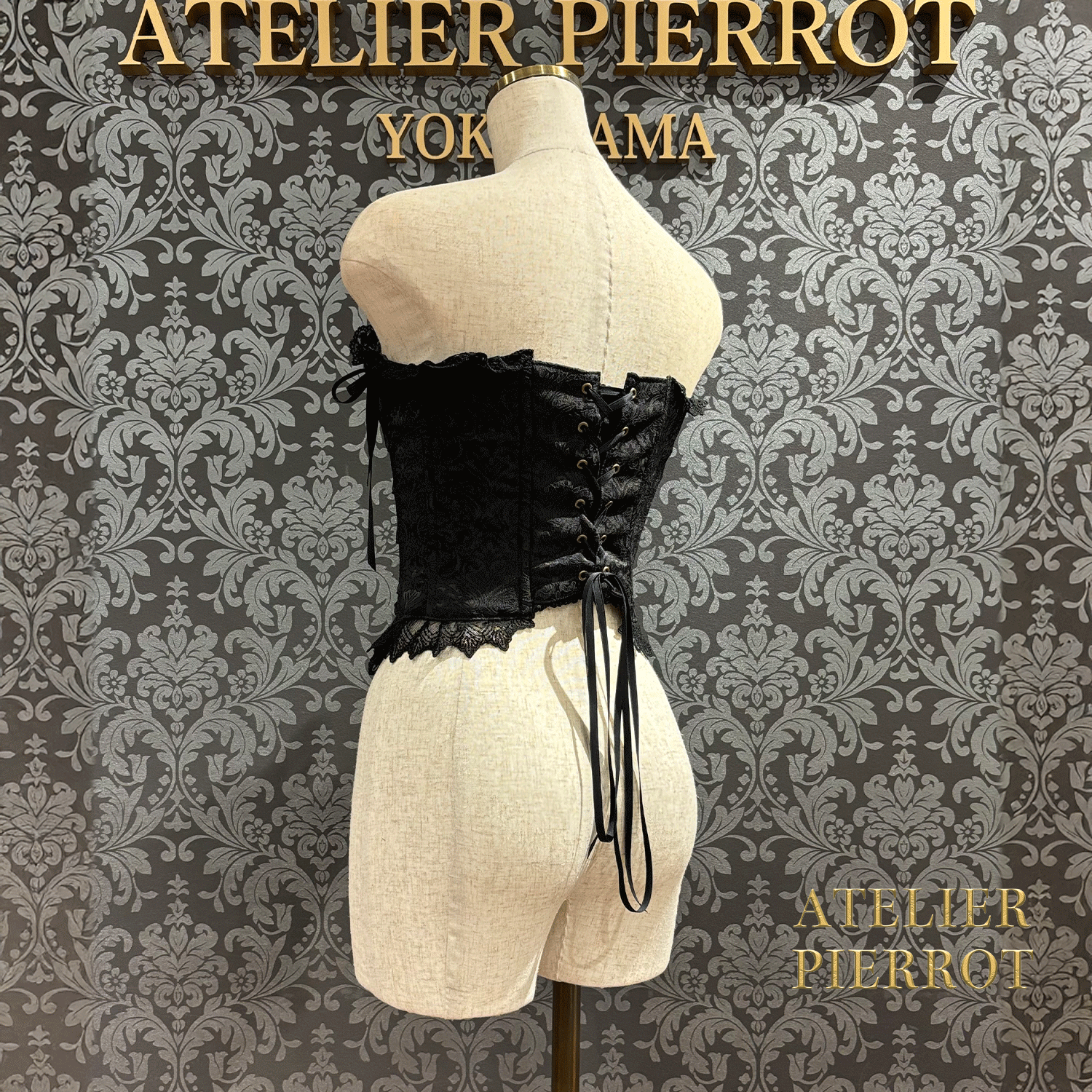 【ATELIER PIERROT】 Lace Up Long Corset White/Wine Jacquard/Navy Jacquard/Black x White Jacquard/Black Jacquard