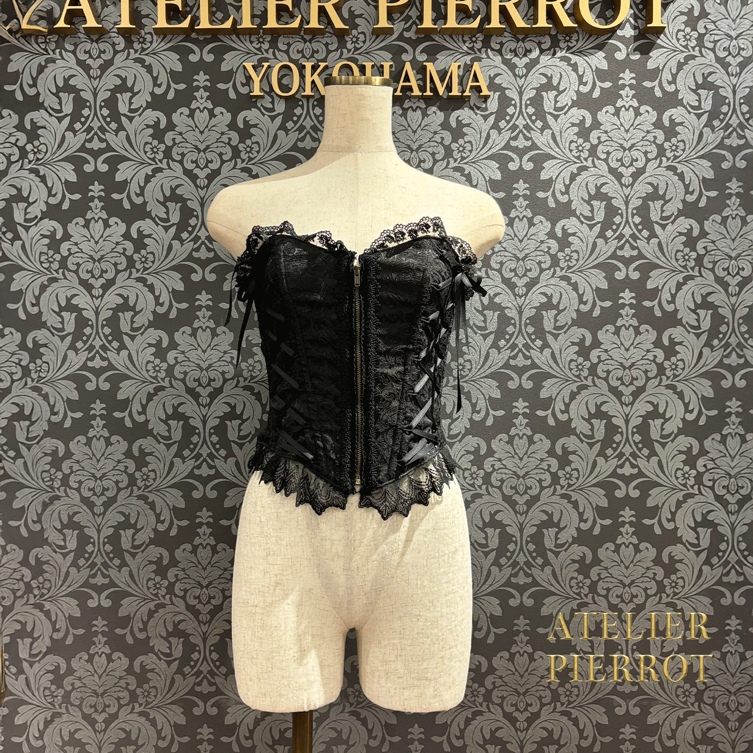 【ATELIER PIERROT】 Lace Up Long Corset White/Wine Jacquard/Navy Jacquard/Black x White Jacquard/Black Jacquard