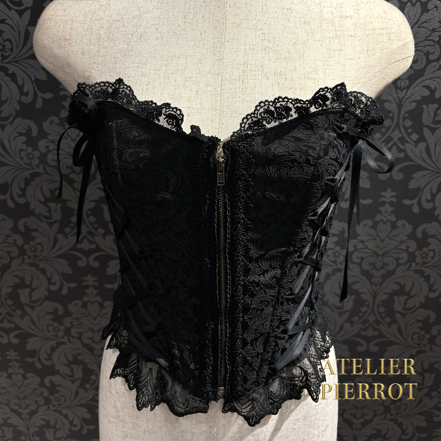 【ATELIER PIERROT】 Lace Up Long Corset White/Wine Jacquard/Navy Jacquard/Black x White Jacquard/Black Jacquard