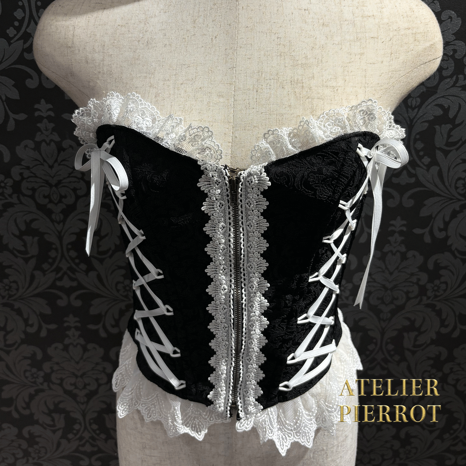 【ATELIER PIERROT】 Lace Up Long Corset White/Wine Jacquard/Navy Jacquard/Black x White Jacquard/Black Jacquard