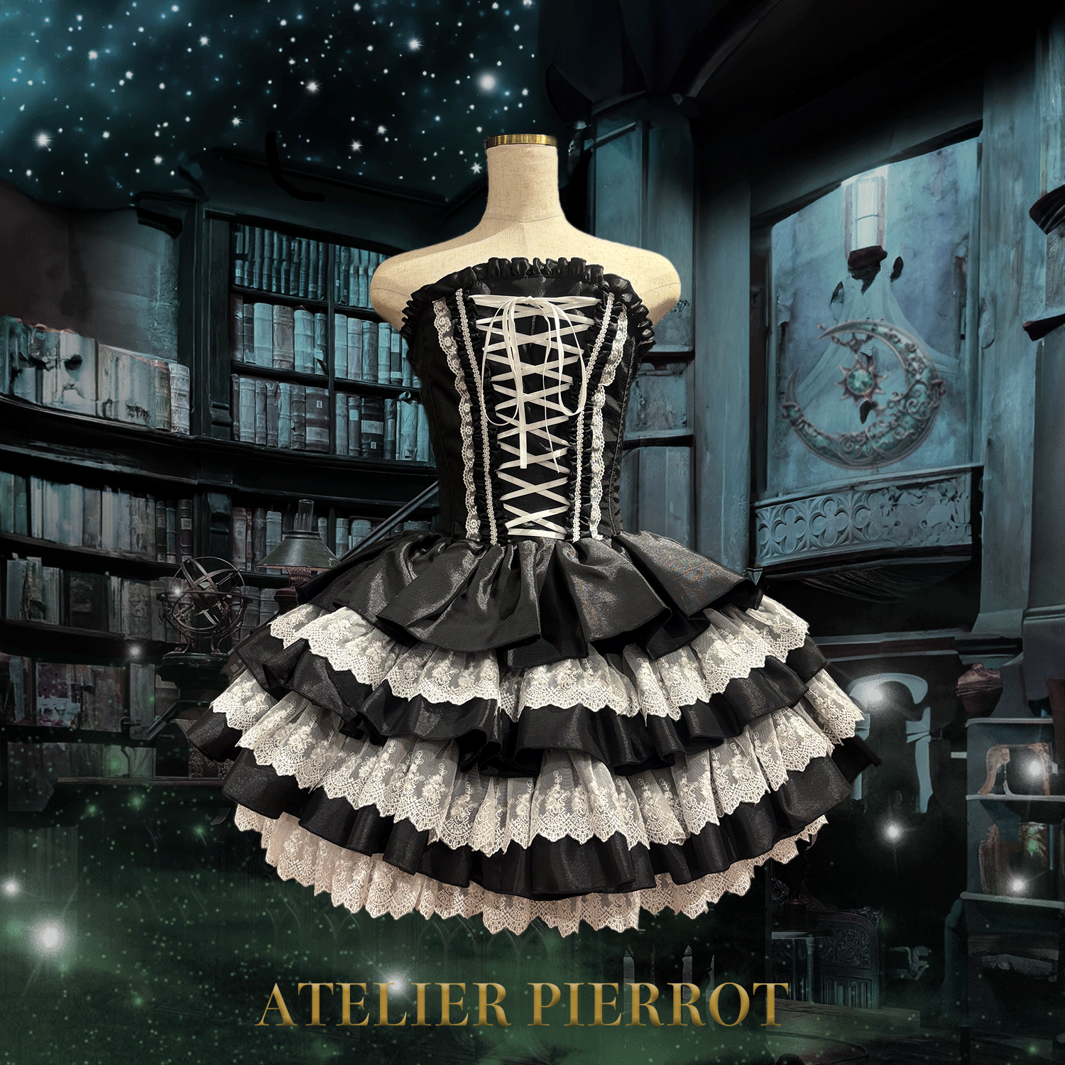 【ATELIER PIERROT】 Vestido mini corsé, blanco/rosa/saxofón/púrpura/verde/azul marino/negro x blanco/negro★Período de pedido hasta el domingo 5 de octubre★