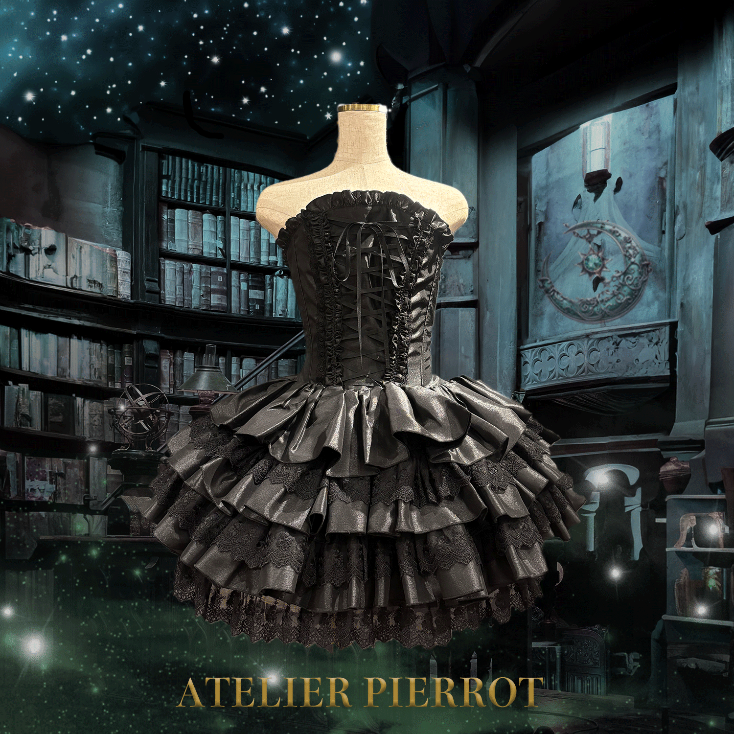 【ATELIER PIERROT】 ミニコルセットワンピース ホワイト/ピンク/サックス/パープル/グリーン/ネイビー/ブラック×ホワイト/ブラック