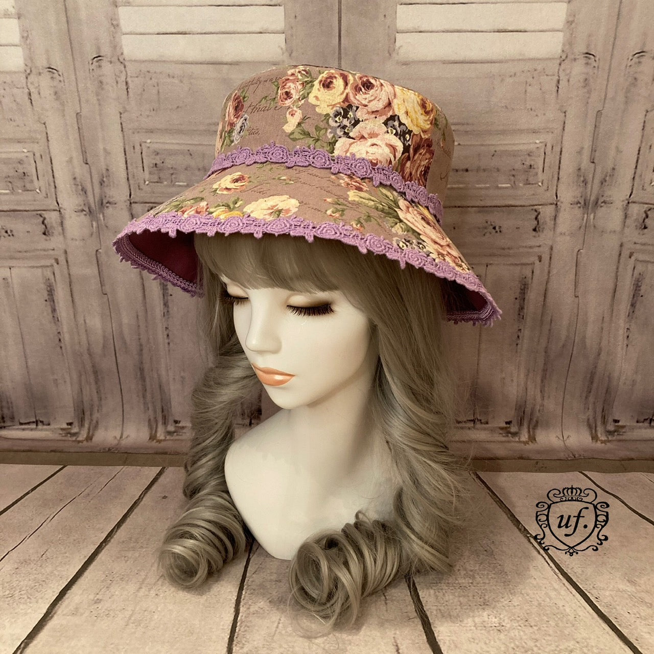 【uf】ロココローズバケットハット ブラック/パープル/ブラウン★ウィンターセール2月23日まで★