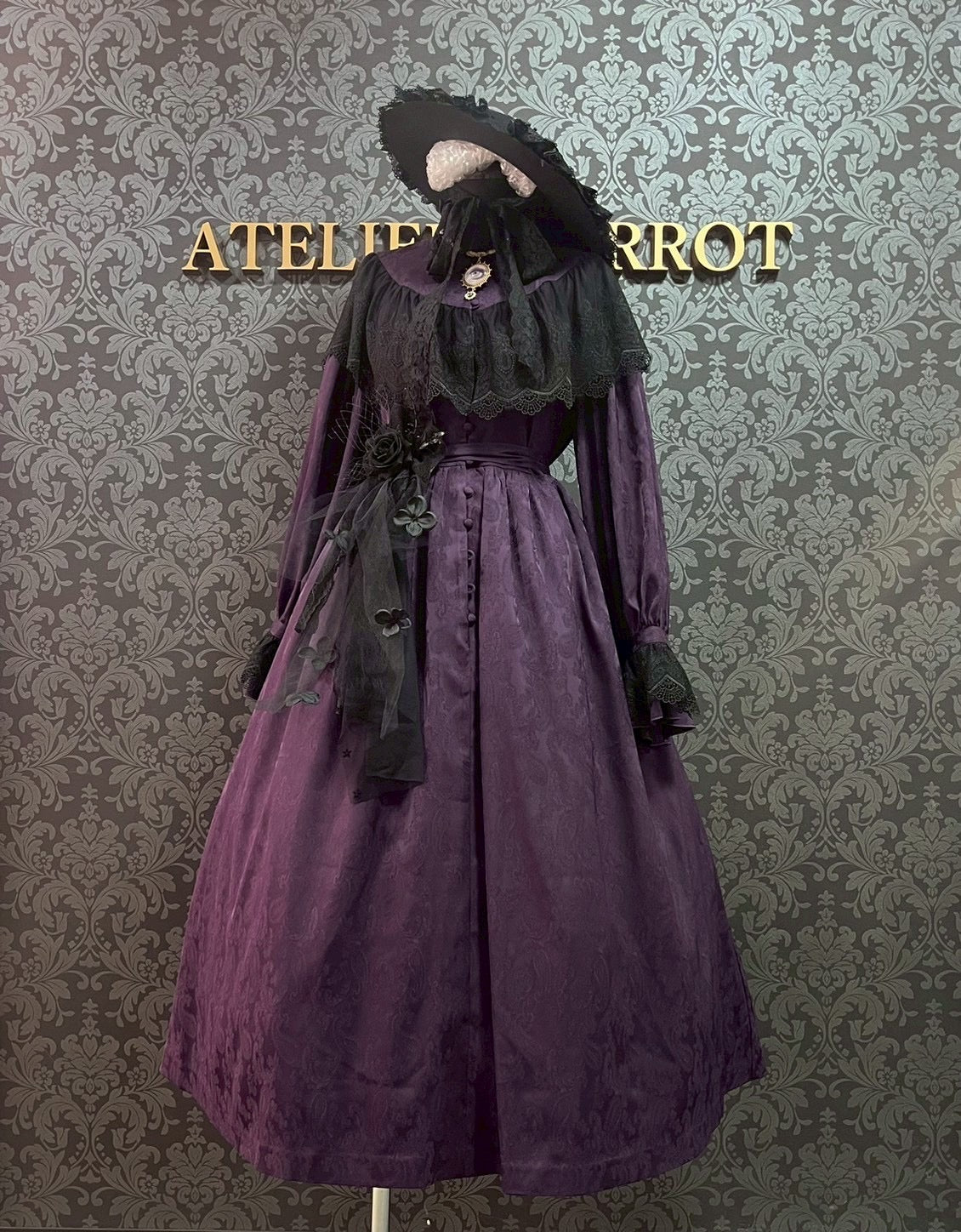 【Sheglit】シェグリット "Luisa"ジャガードレースドレス パープル(アトリエピエロ限定カラー)/ブラック