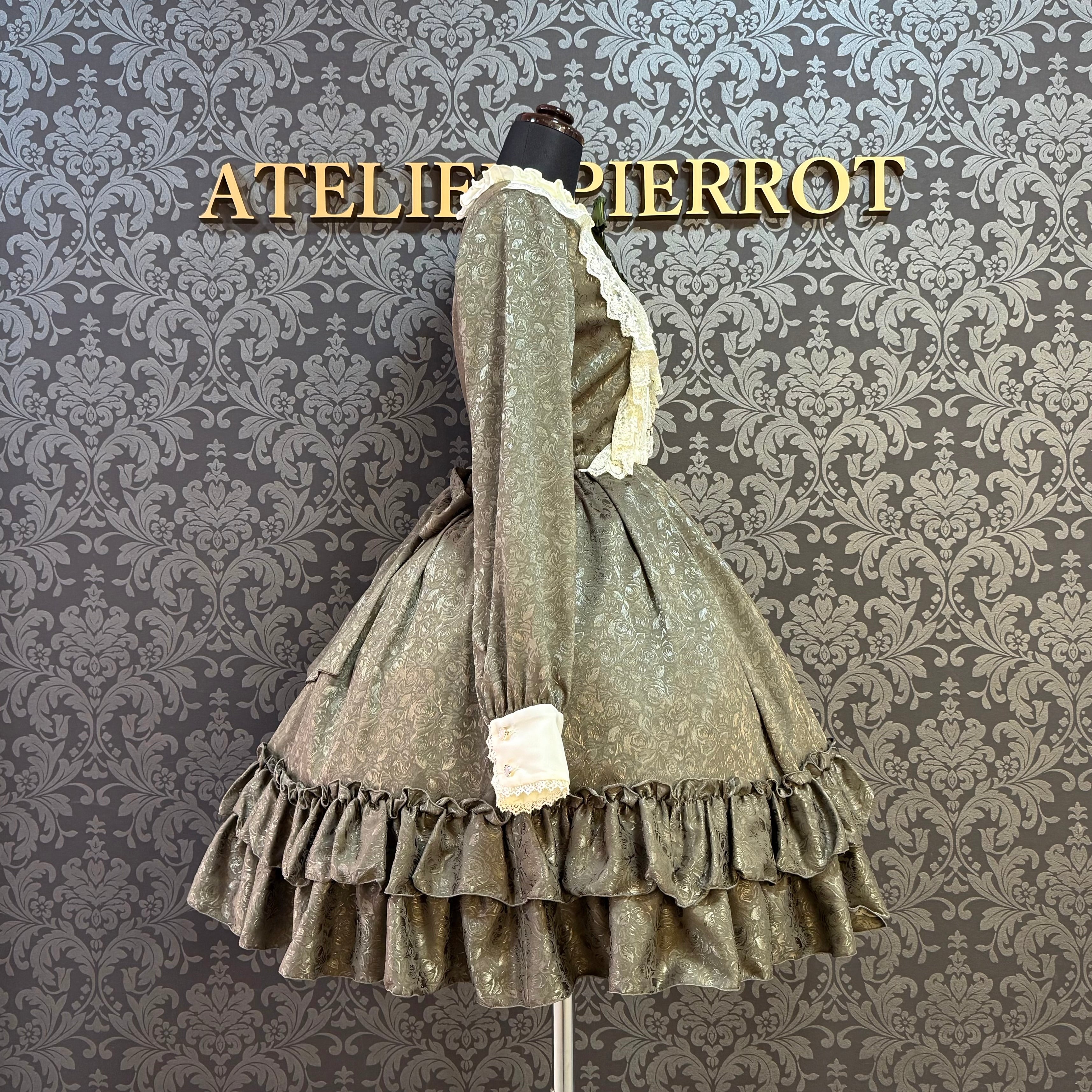 【Pina sweet collection】ピナスイートコレクション ローズジャガードワンピース アーミーグリーン/ライトグレー/サックス/ネイビー/ワイン/ブラック×ホワイト/ブラック×ブラック