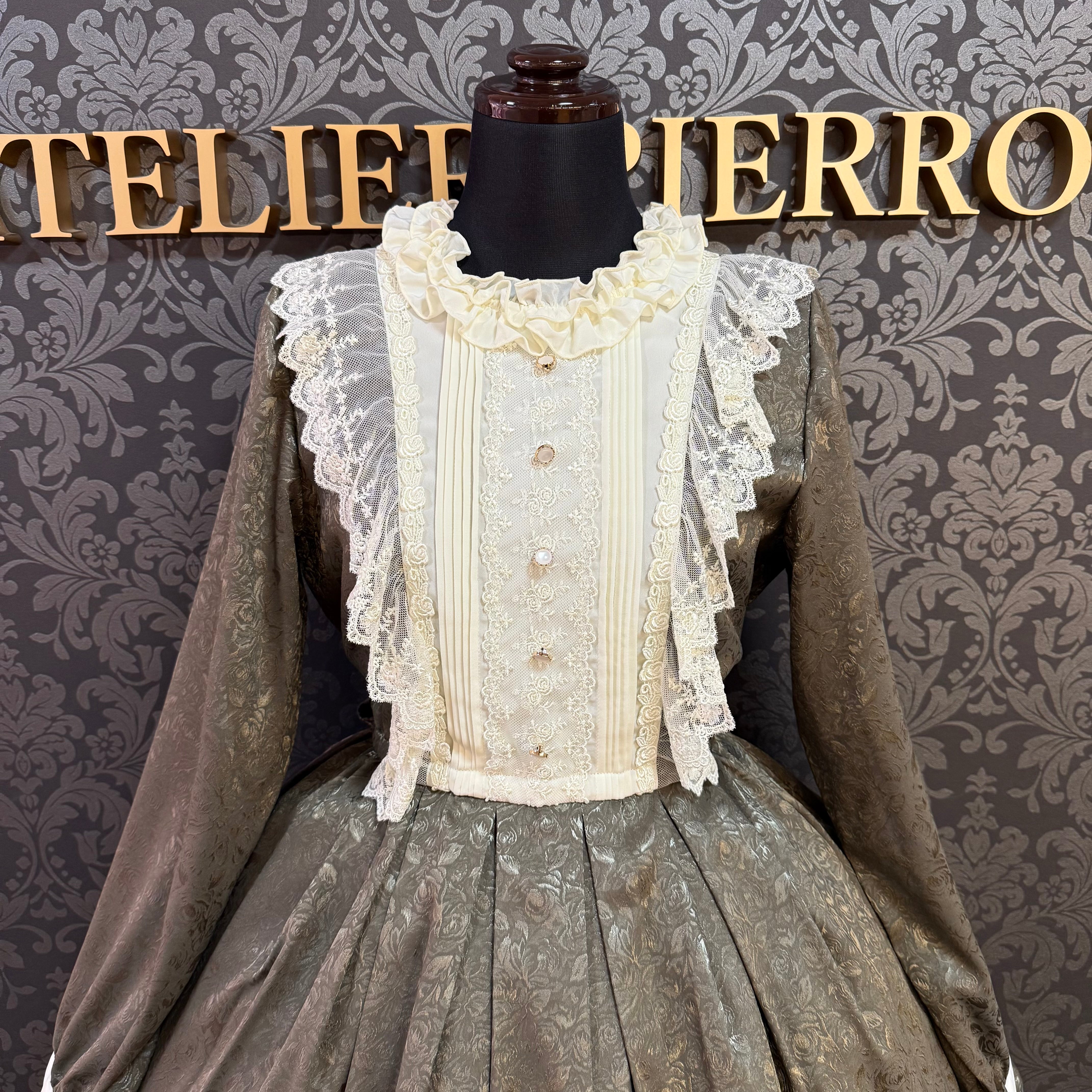 【Pina sweet collection】ピナスイートコレクション ローズジャガードワンピース アーミーグリーン/ライトグレー/サックス/ネイビー/ワイン/ブラック×ホワイト/ブラック×ブラック