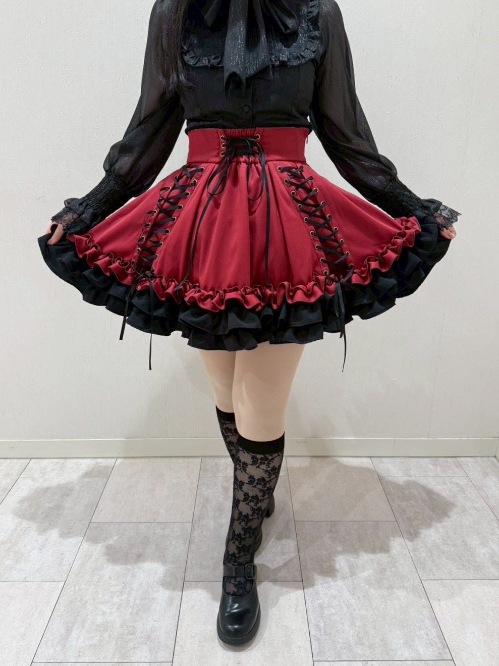 【ATELIER PIERROT】 Adenophora Lace-Up Skirt ホワイト/新色ボルドー/パープル×ブラック/新色ネイビー/ブラック×ホワイト/ブラック★ダブルポイントフェア対象商品6月14日(日)まで★