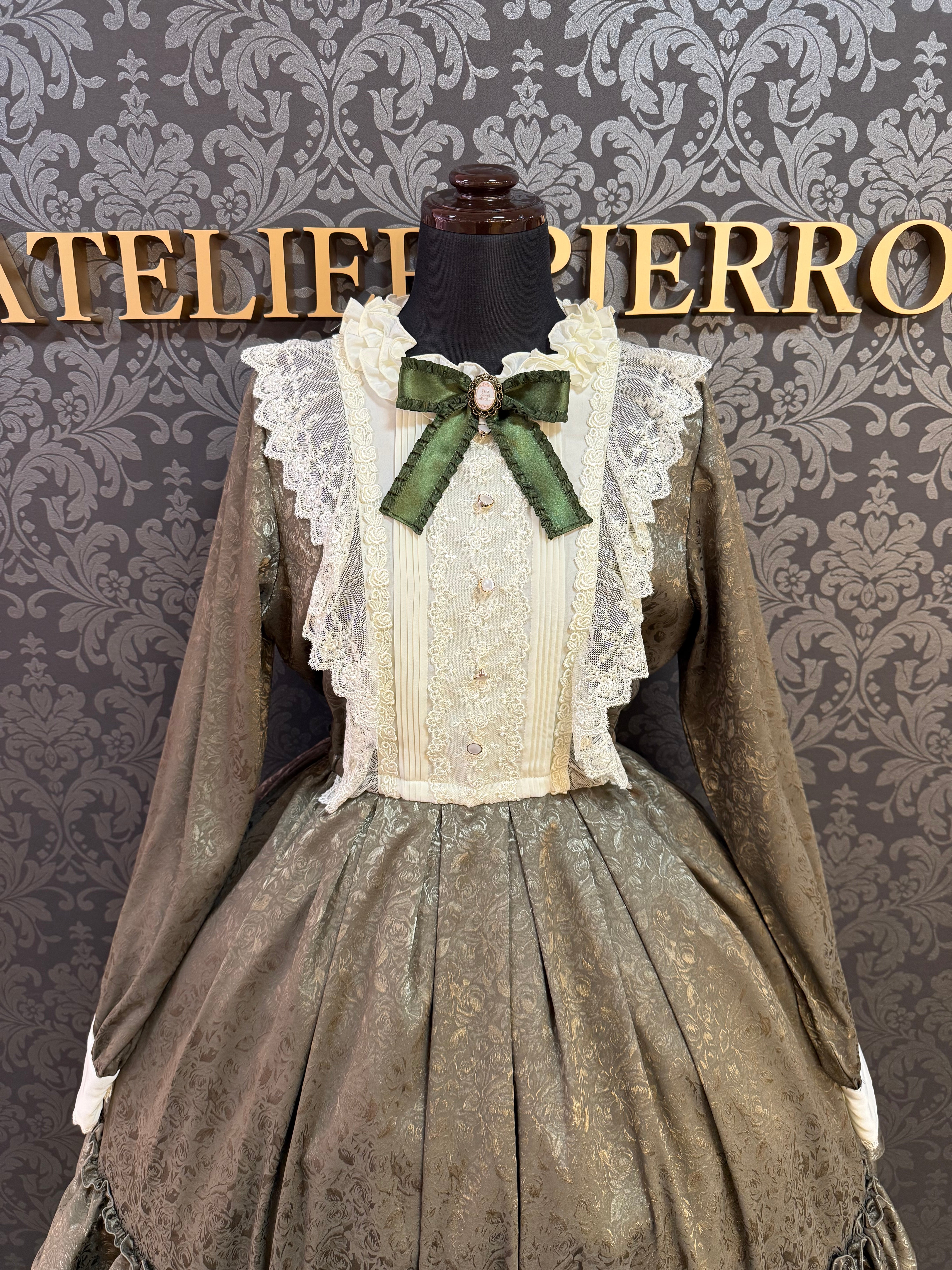 【Pina sweet collection】ピナスイートコレクション ローズジャガードワンピース ミモレ丈 アーミーグリーン/ワイン/ブラック×ホワイト/ブラック×ブラック