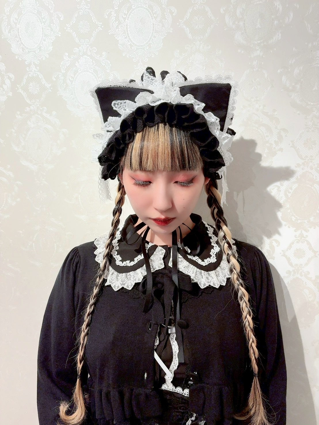 【ATELIER PIERROT】 Mimi de Chat Lace Headdress ブラック×ホワイト/ブラック